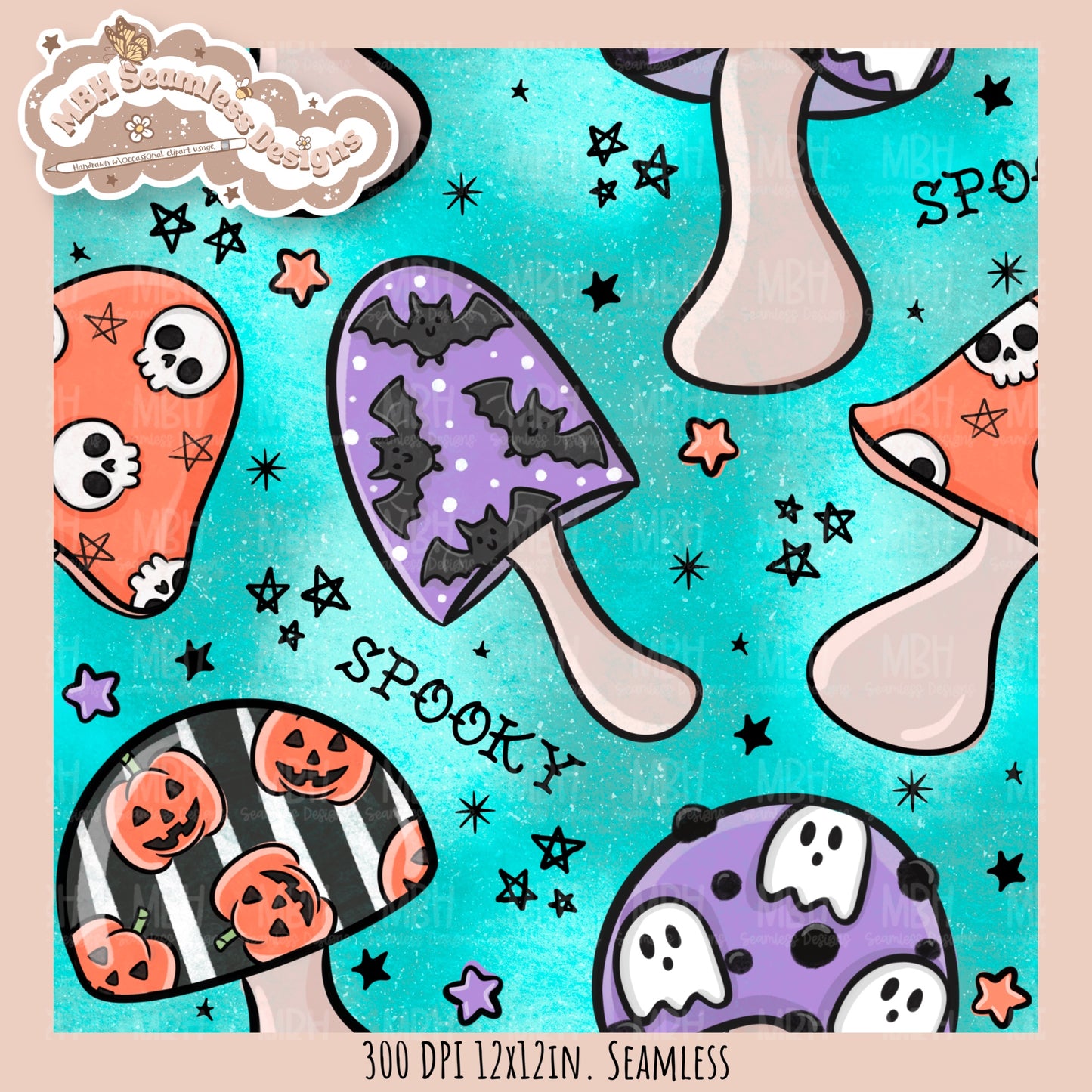 Spooky Shrooms Seamless Pattern // Assorted Colorway Options