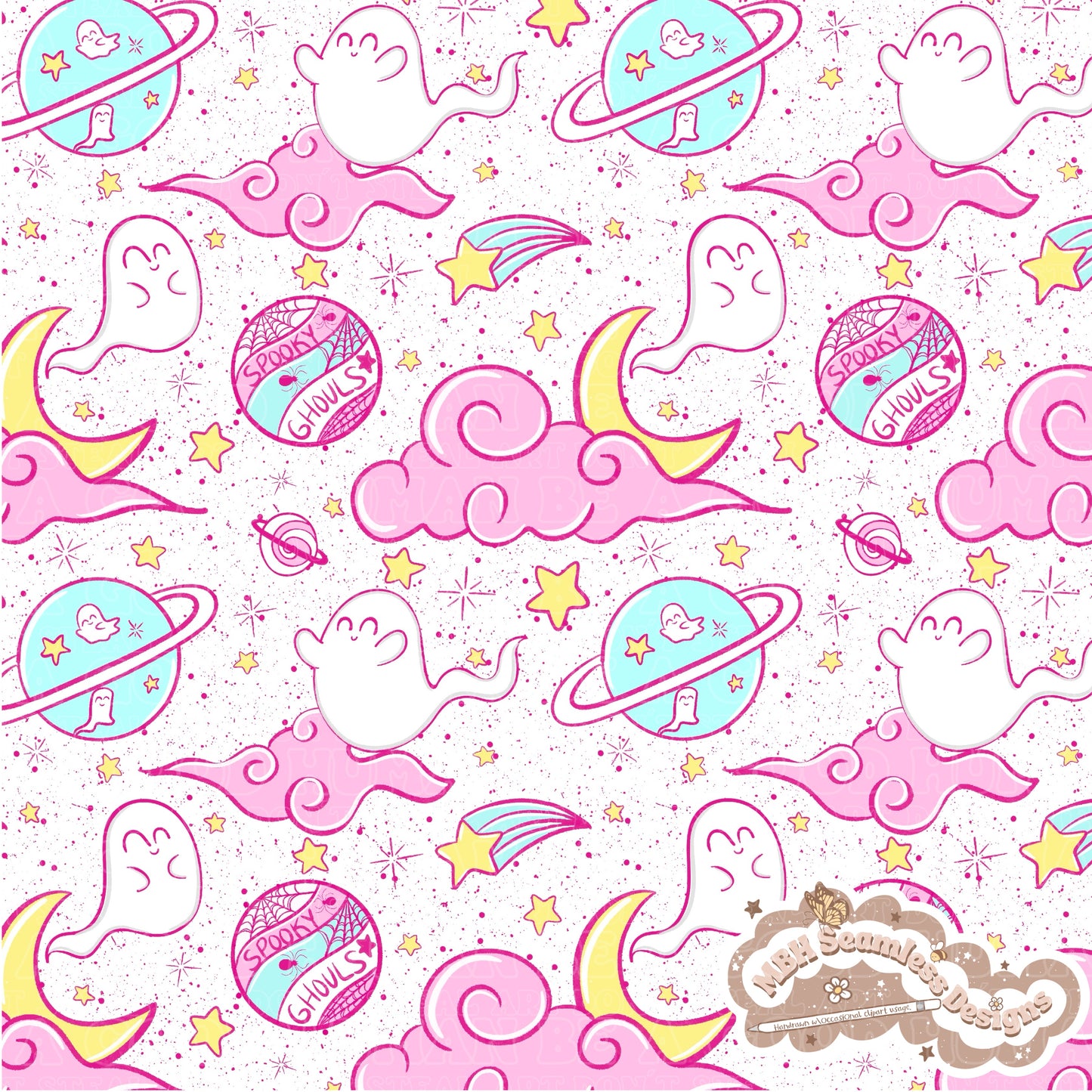 Spooky Space Ghouls Seamless Pattern MULTIPLE COLORWAYS