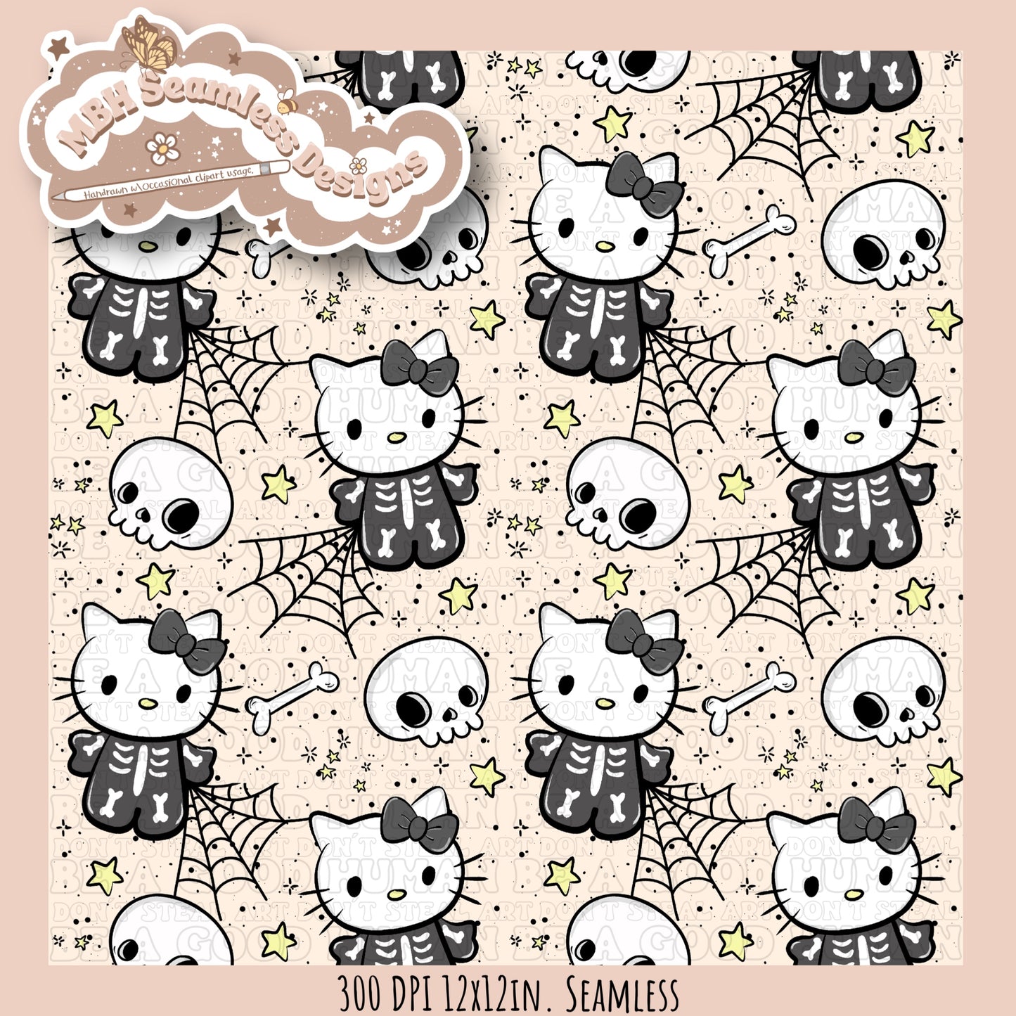 Hello Kitty Skeleton Seamless Pattern MULTIPLE COLORWAYS