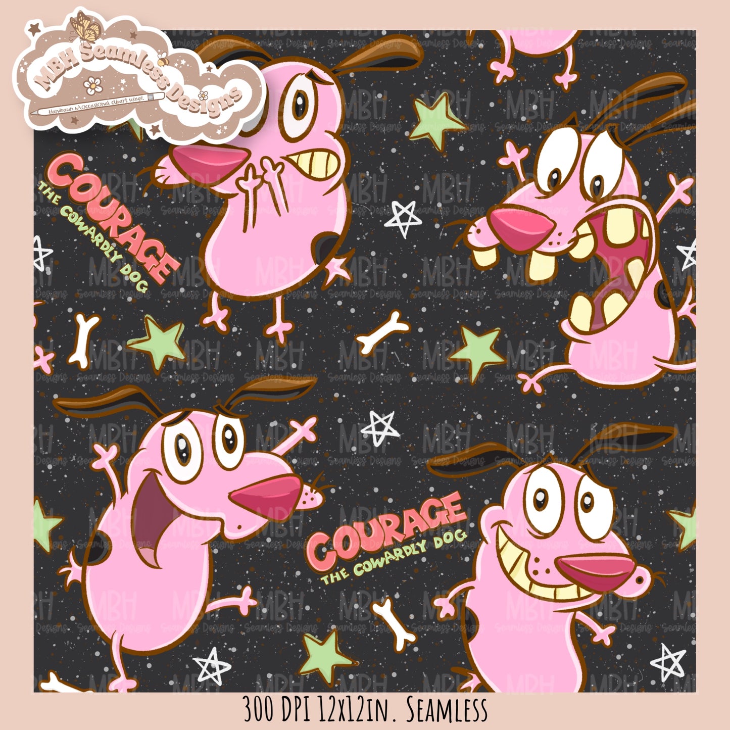 Starry Courage Dog Seamless Pattern // PNG // Assorted Colorway Options