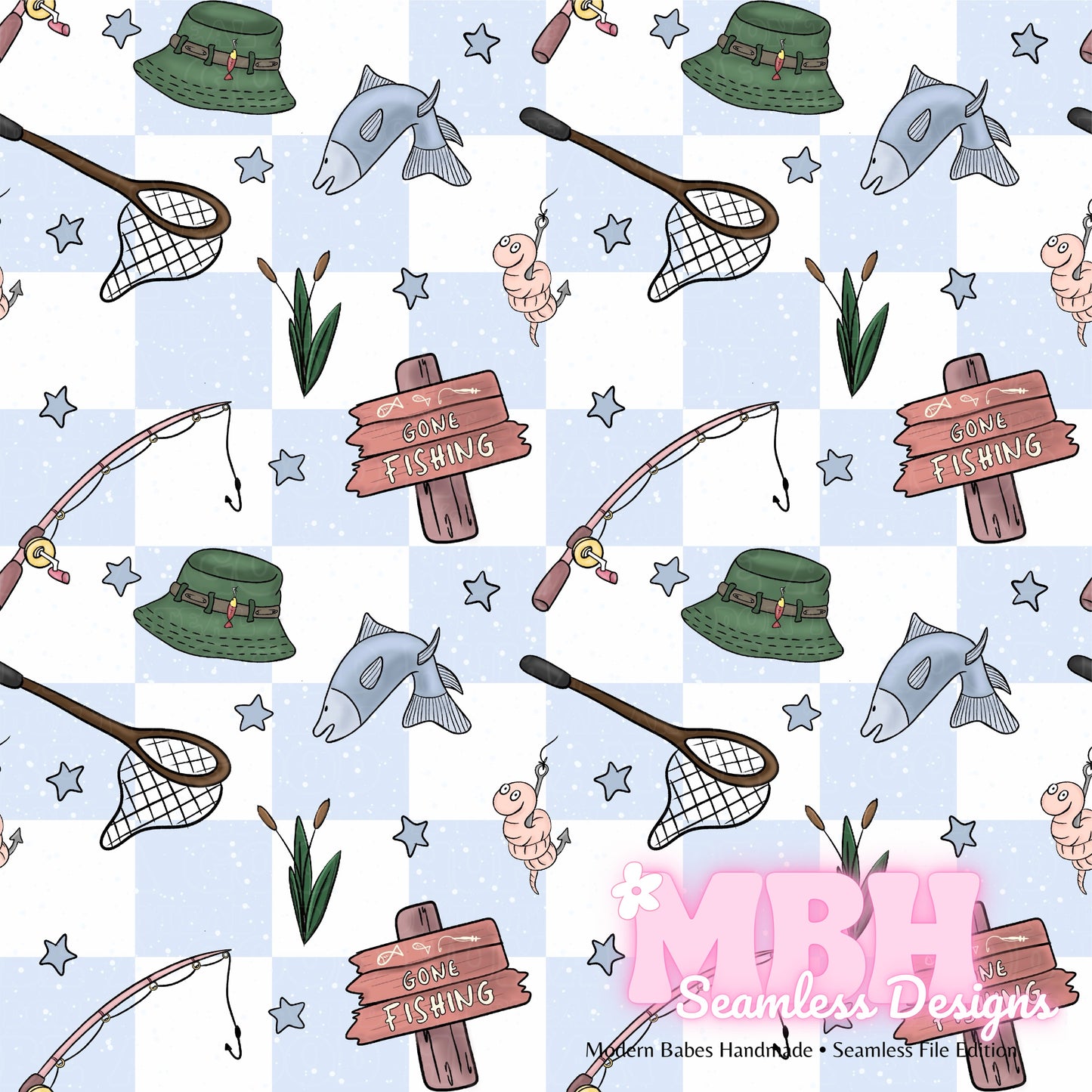 Gone Fishing Seamless Pattern MULTIPLE COLORWAYS