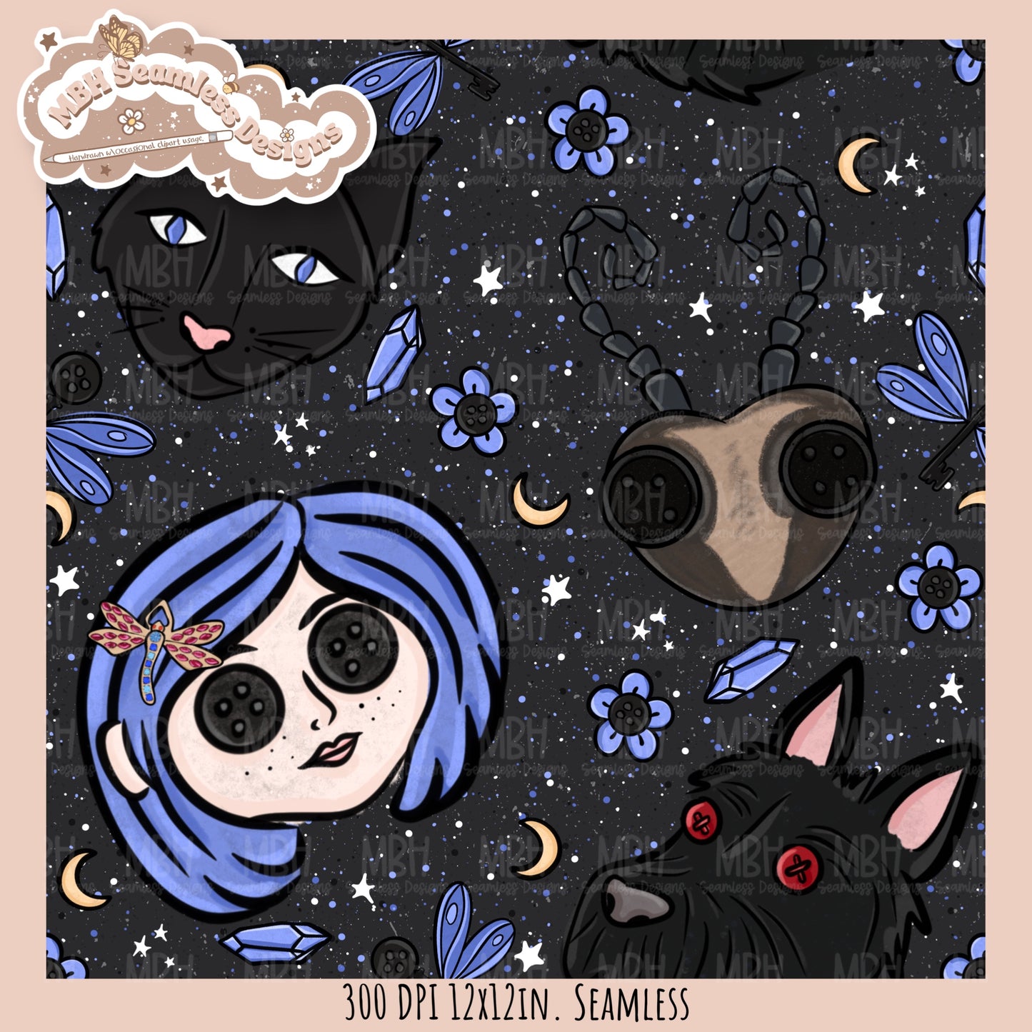Button Eyes Seamless Pattern // PNG // Multiple Colorway Options