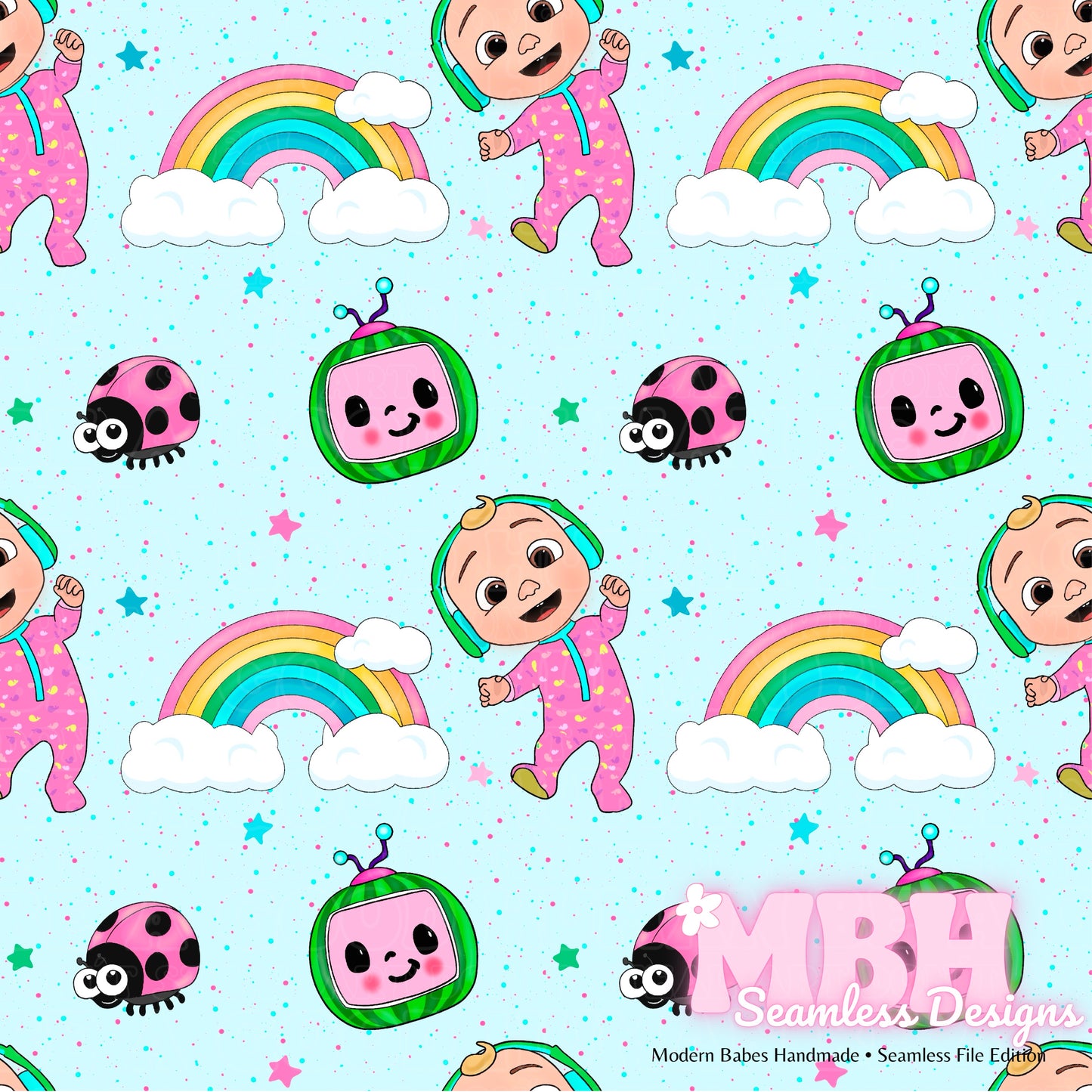 Girly Pink Cocomelon Seamless Pattern MULTIPLE COLORWAYS