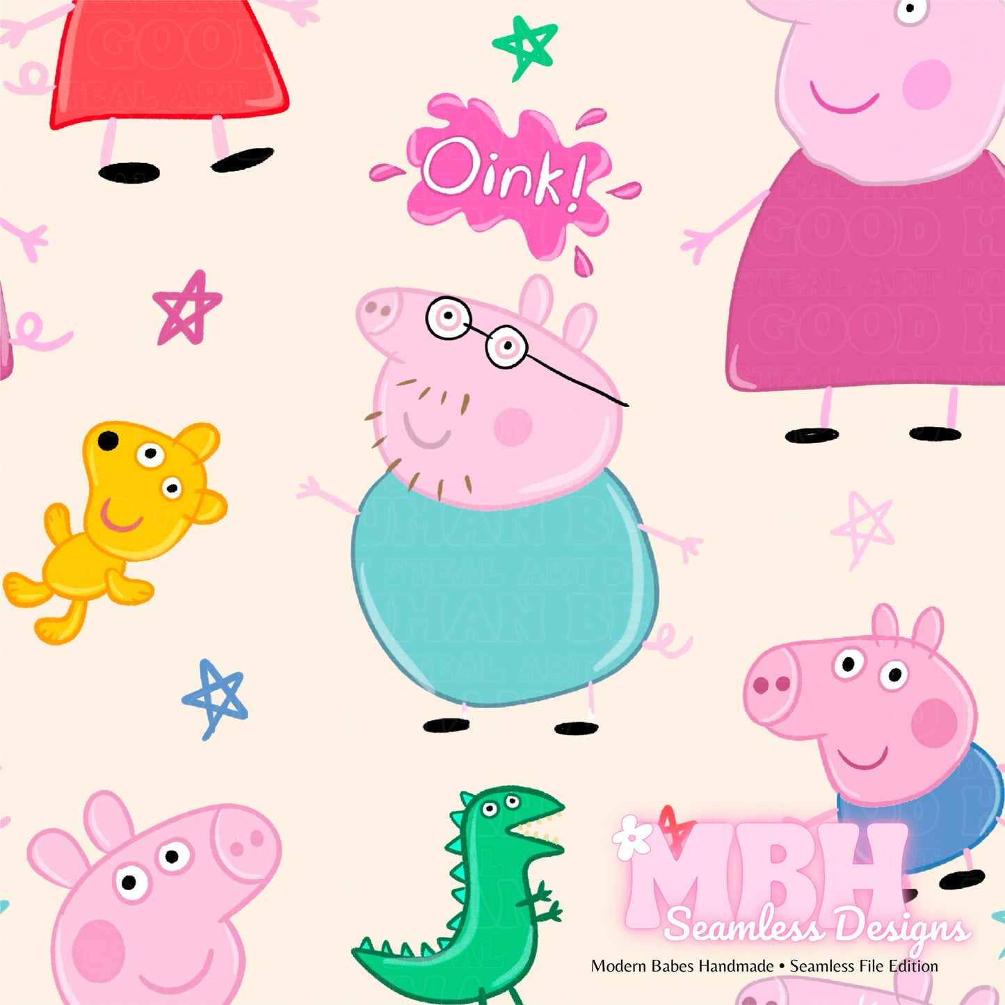 Starry Peppa & Family Seamless Pattern