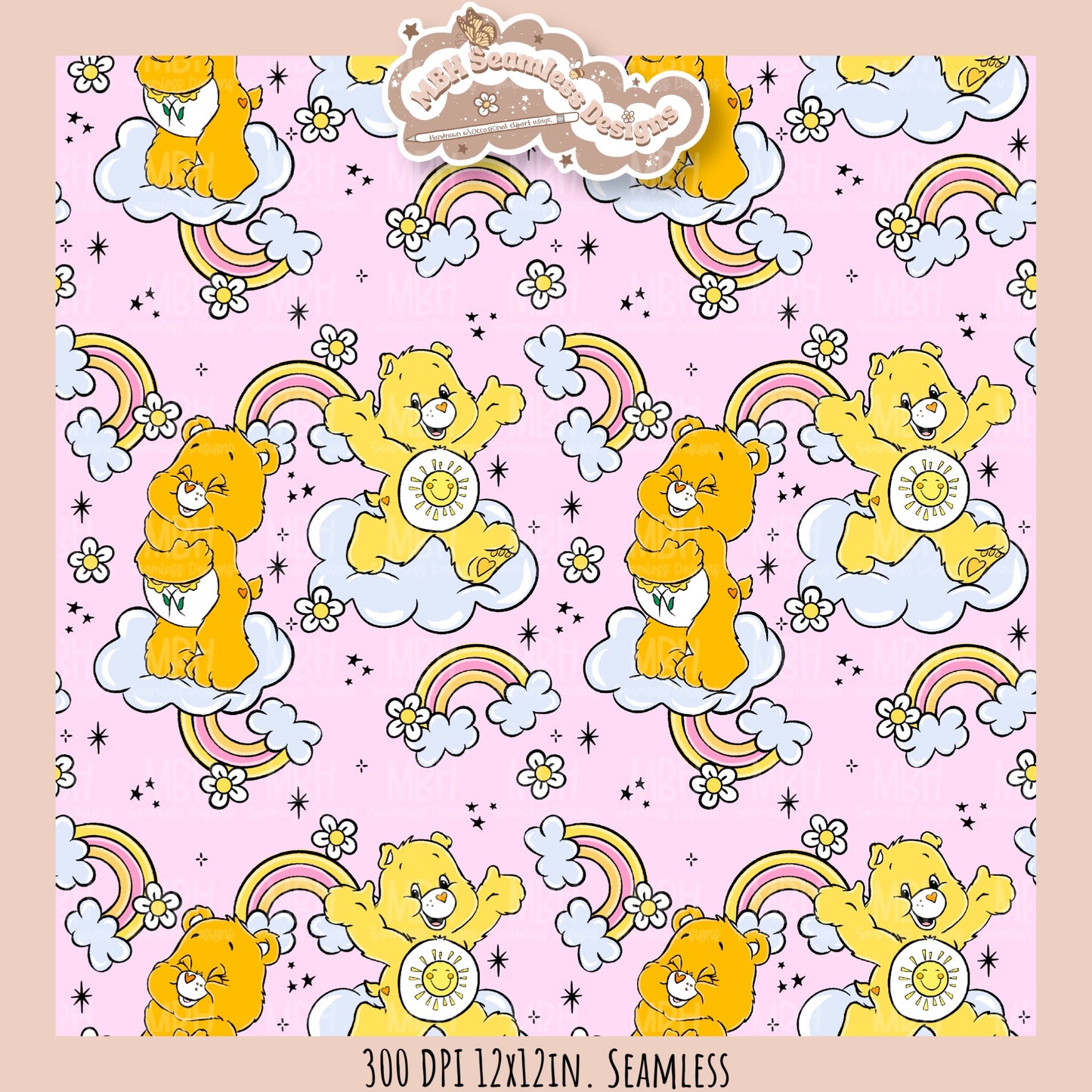 Rainbow Daisies Care Bears Seamless Pattern // Assorted Colorways