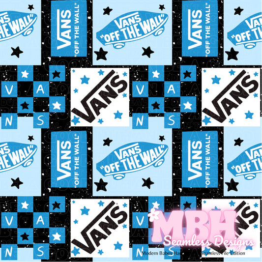 Blue Starry Vans Patchwork Seamless Pattern