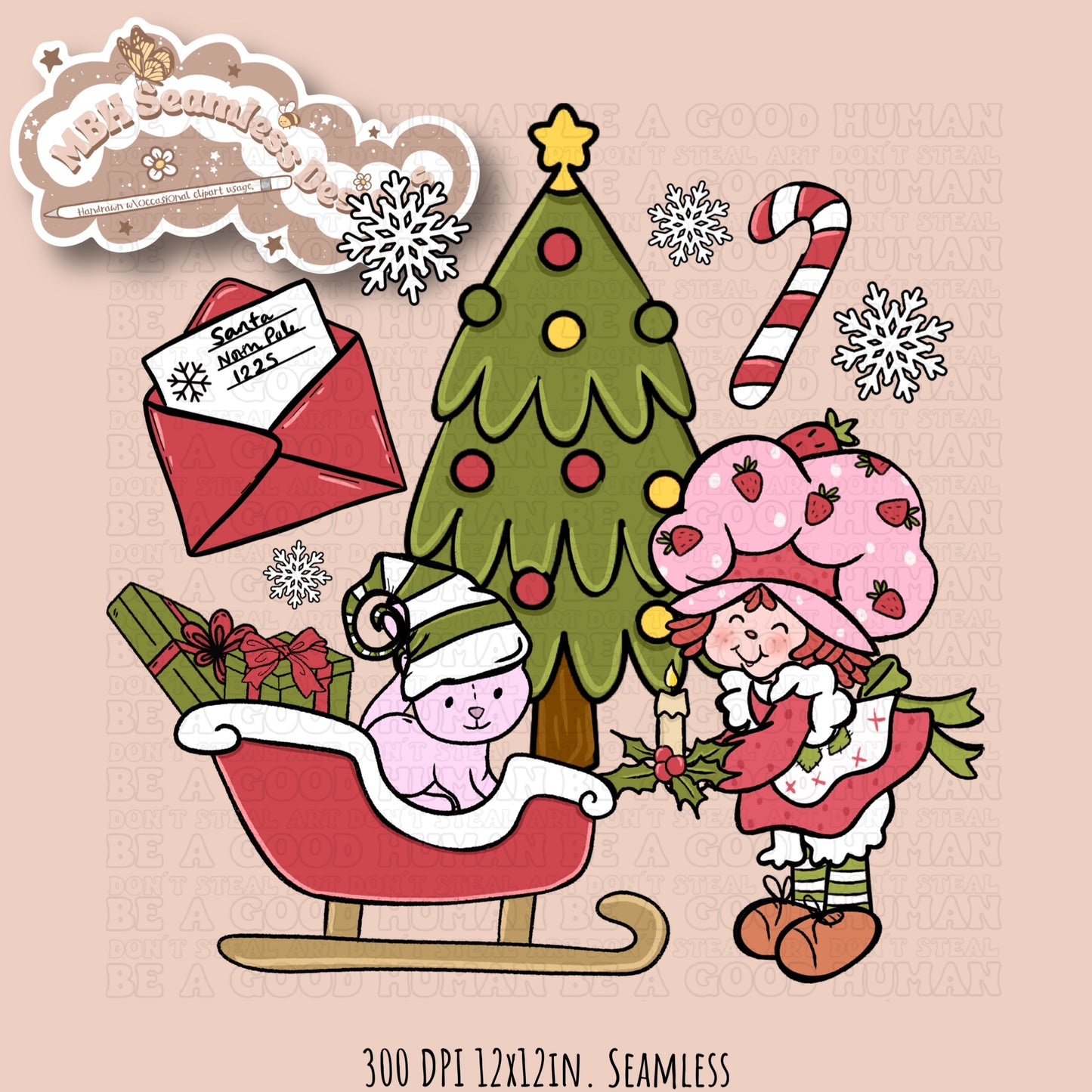 Christmas Strawberry Shortcake Seamless & PNG MULTIPLE COLORWAYS