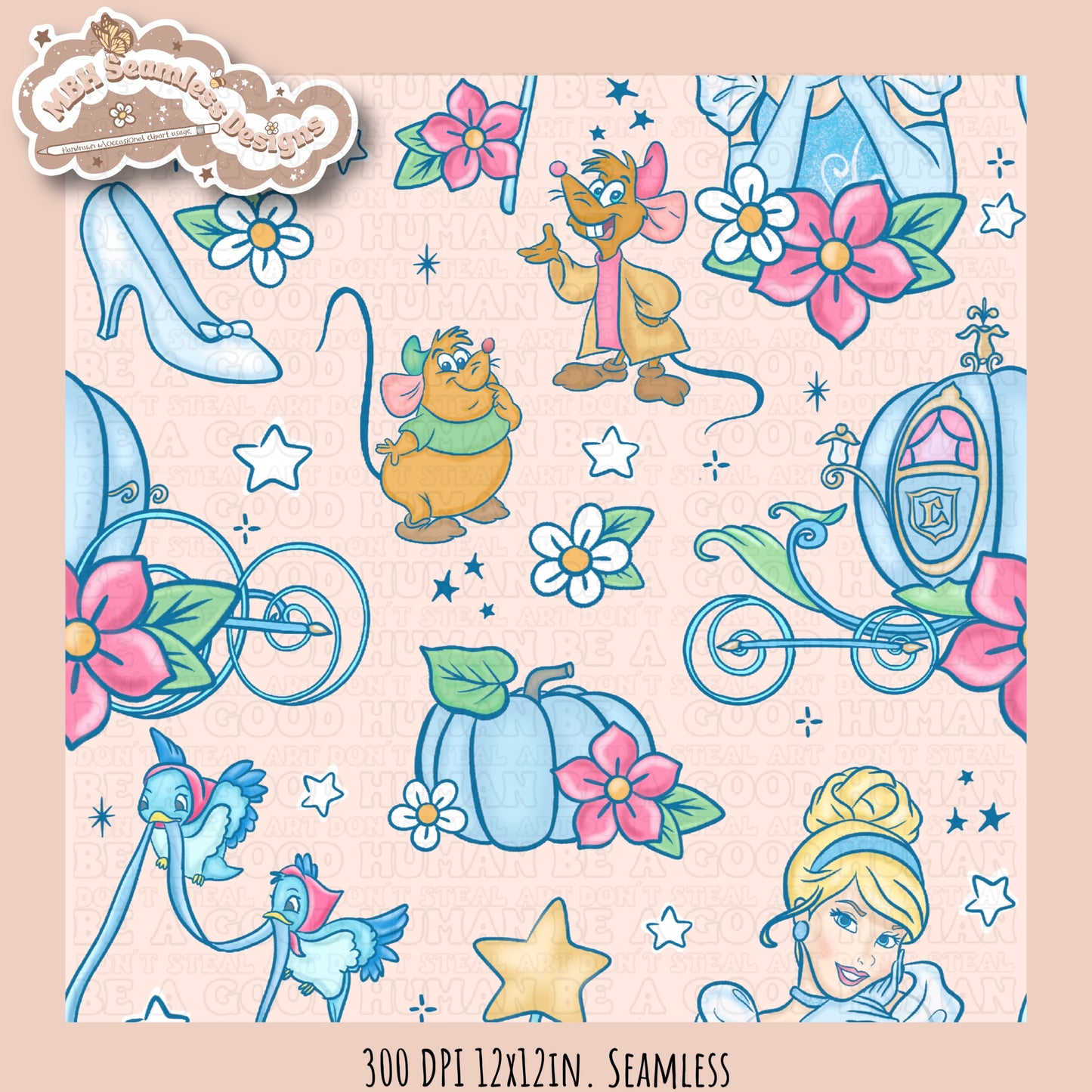 LIMITED EXCLUSIVE Starry Cinderella Seamless Pattern & PNG NO FABRIC SHOPS