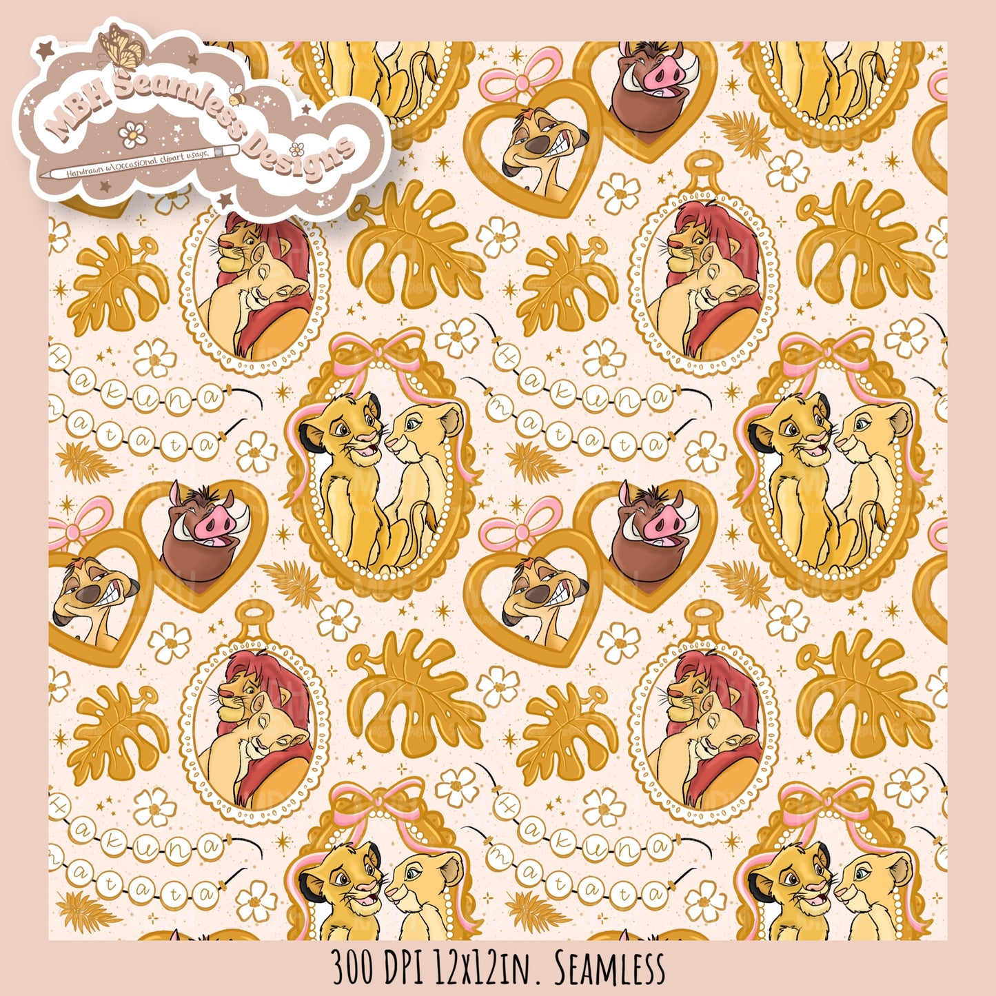 Lion King Frames Seamless Pattern // PNG // Multiple Colorway Options