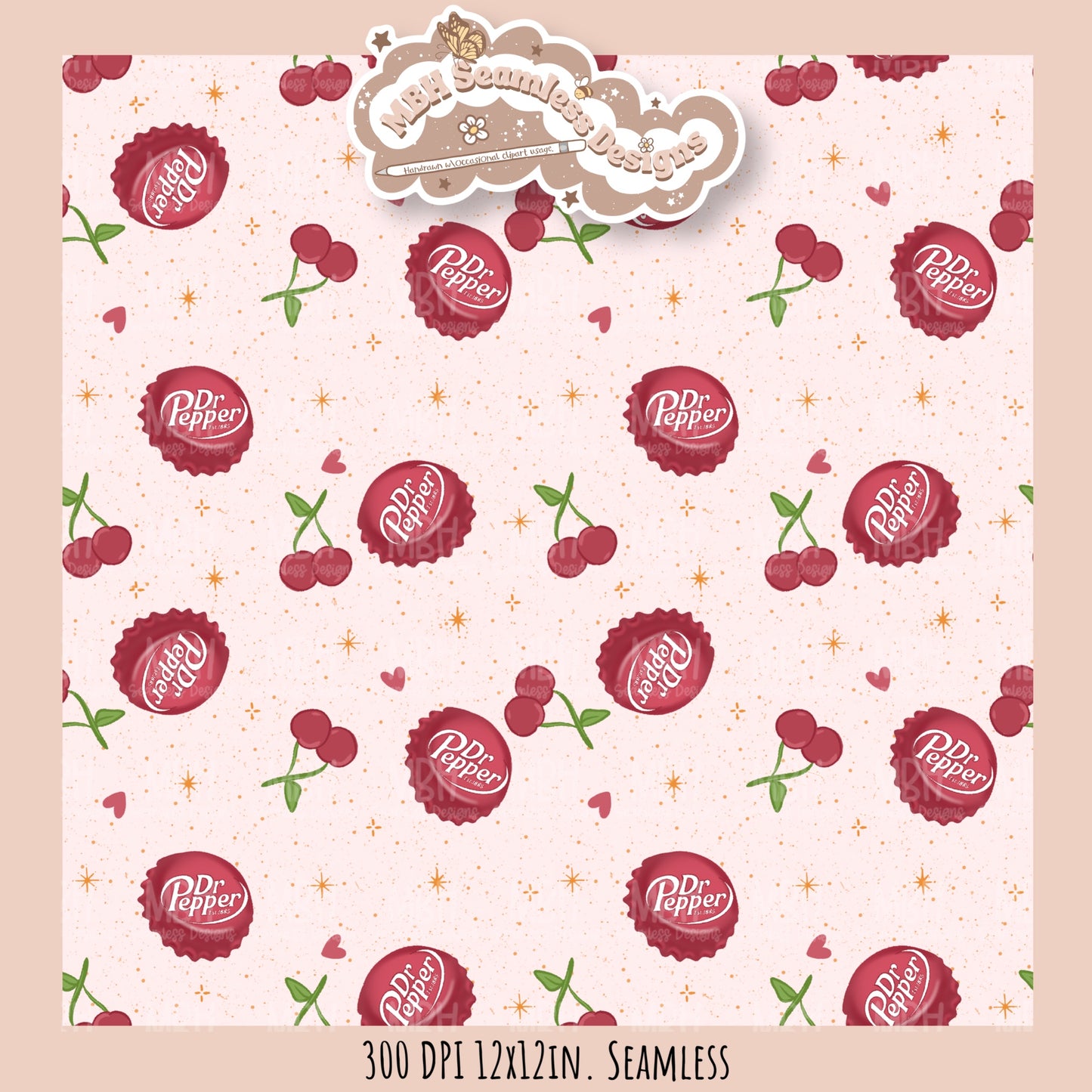 Dr. Pepper Bottle Caps Seamless Pattern // Multiple Colorway Options