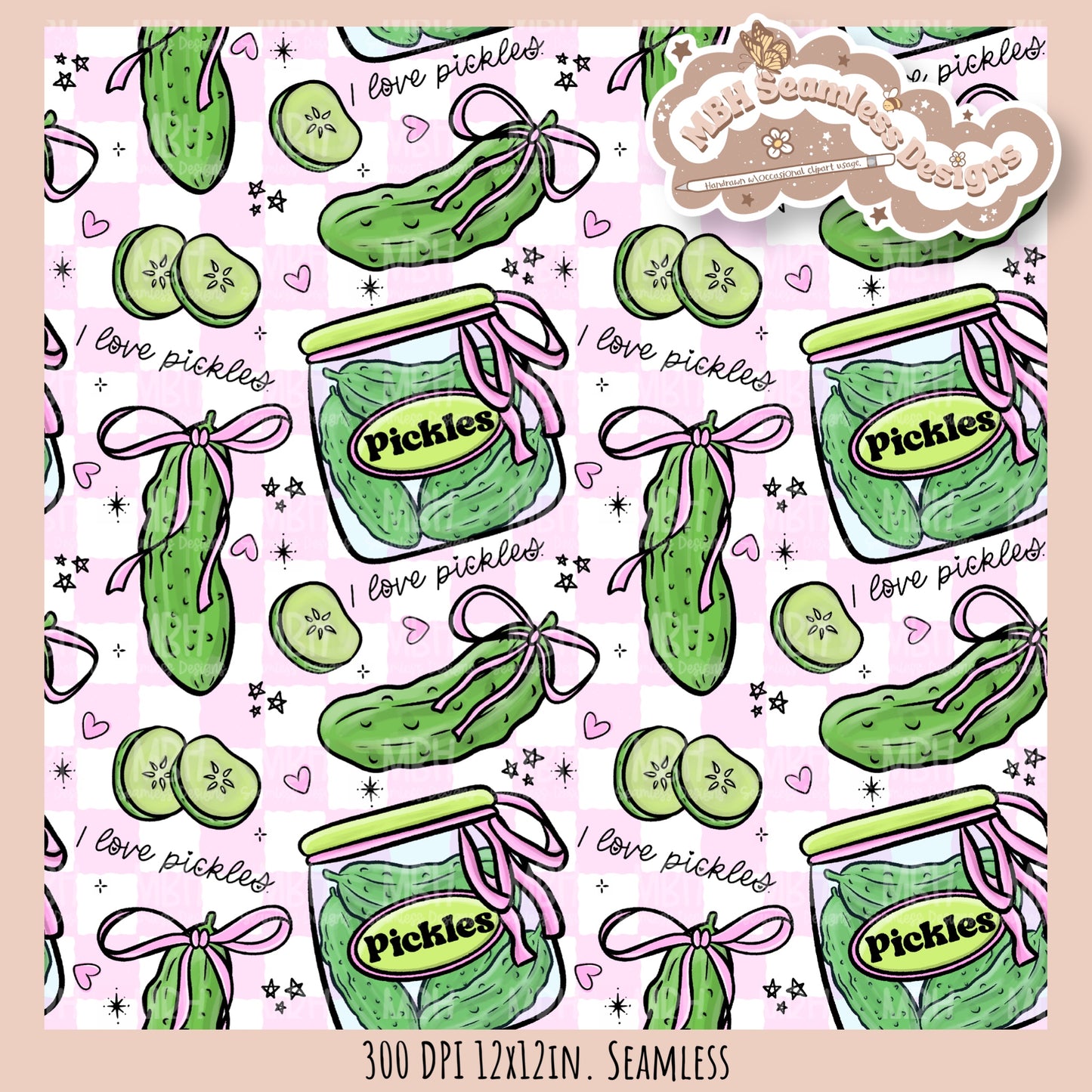 Coquette Pickles Seamless Pattern // PNG // Assorted Colorway Options