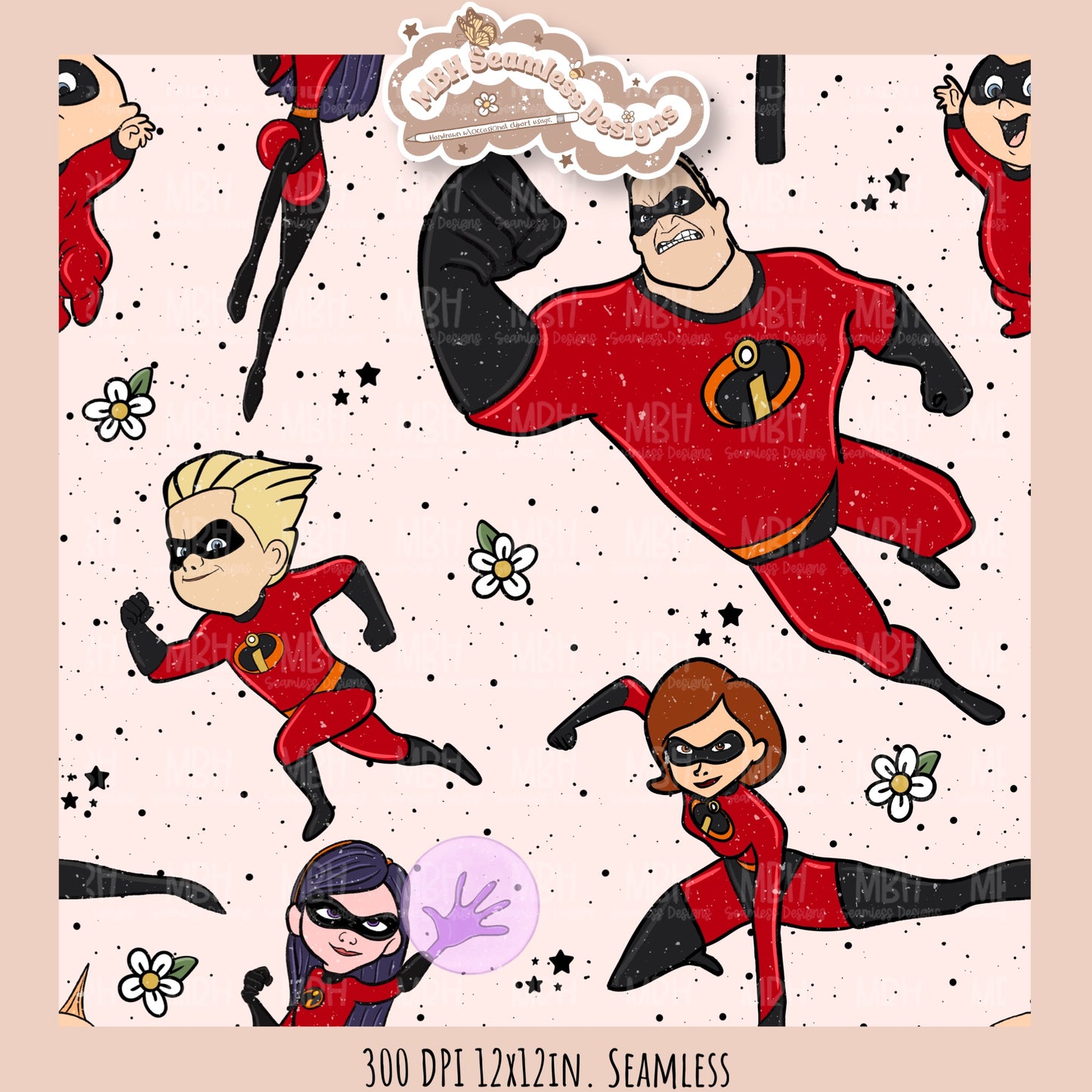 Girly Floral Spex Incredibles Seamless Pattern // PNG • MULTIPLE COLORWAYS