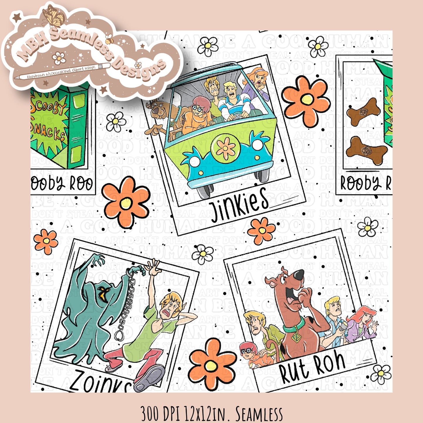 Floral Scooby Polaroids & COORD Seamless Pattern MULTIPLE COLORWAYS