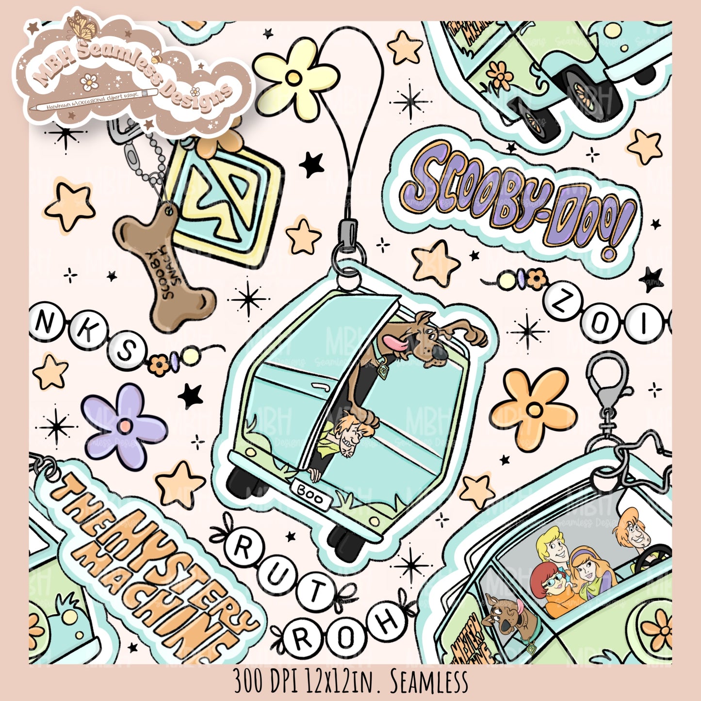 Scooby Charms Seamless Pattern MULTIPLE COLORWAYS // PNG