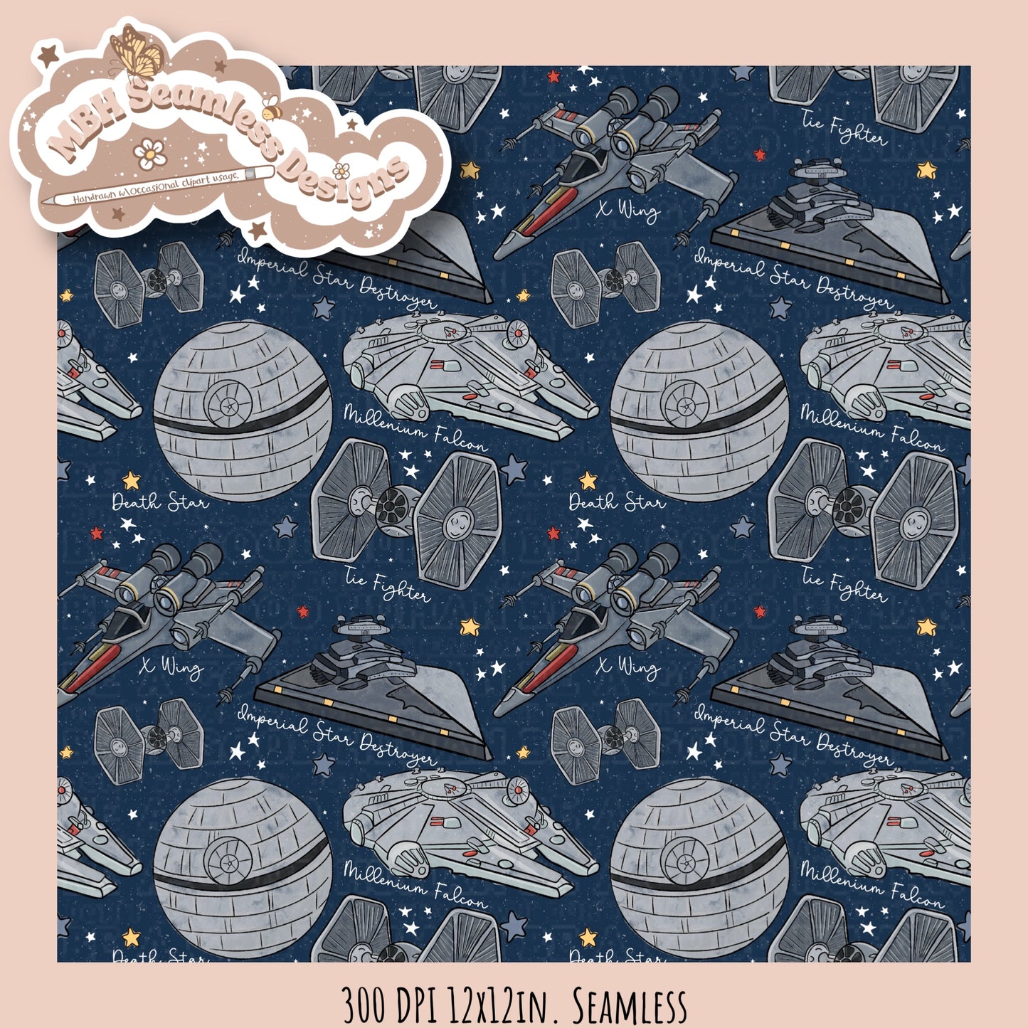 Star Wars Ships Seamless Pattern & PNG MULTIPLE COLORWAYS