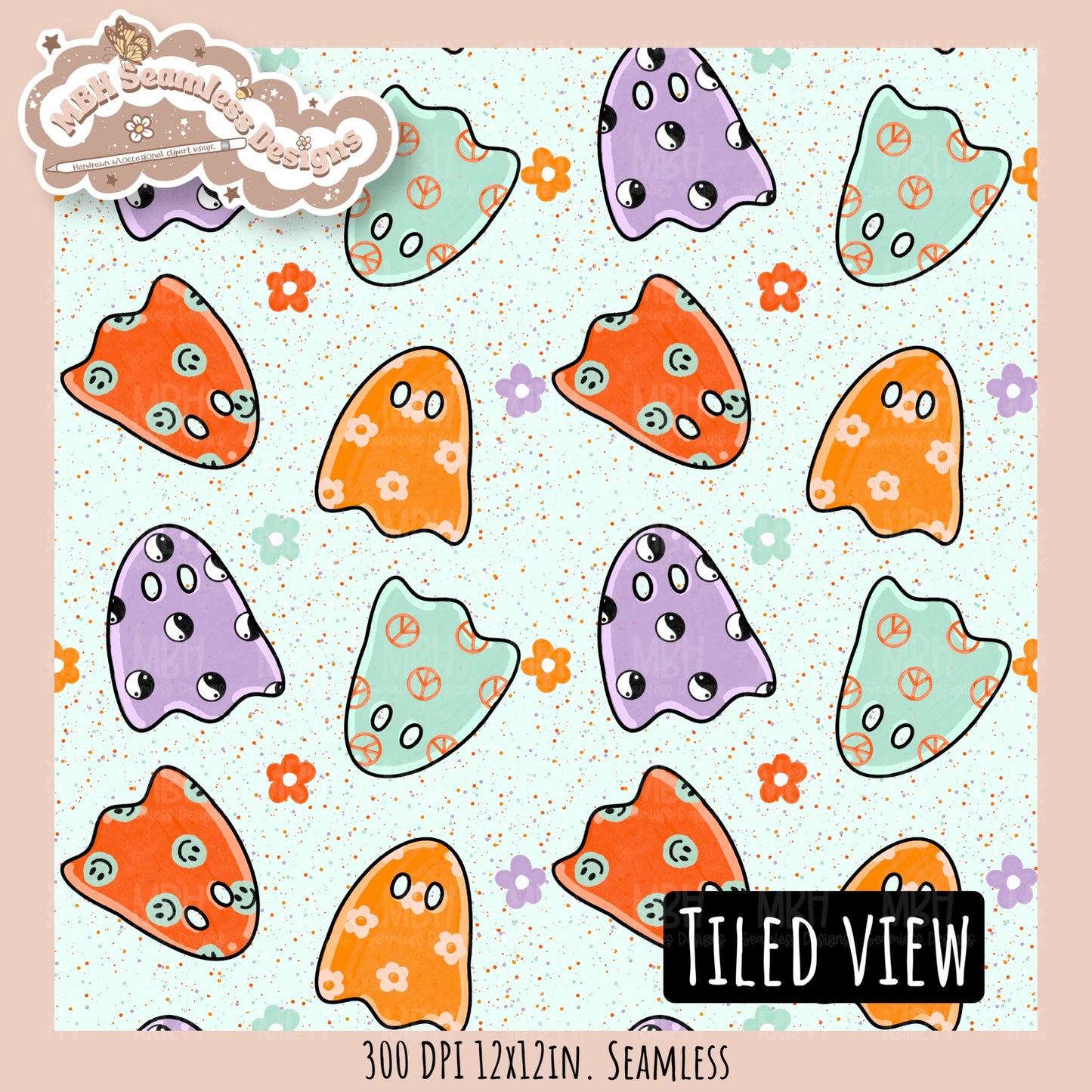Groovy Ghouls Seamless Pattern // PNG // Assorted Colorway Options
