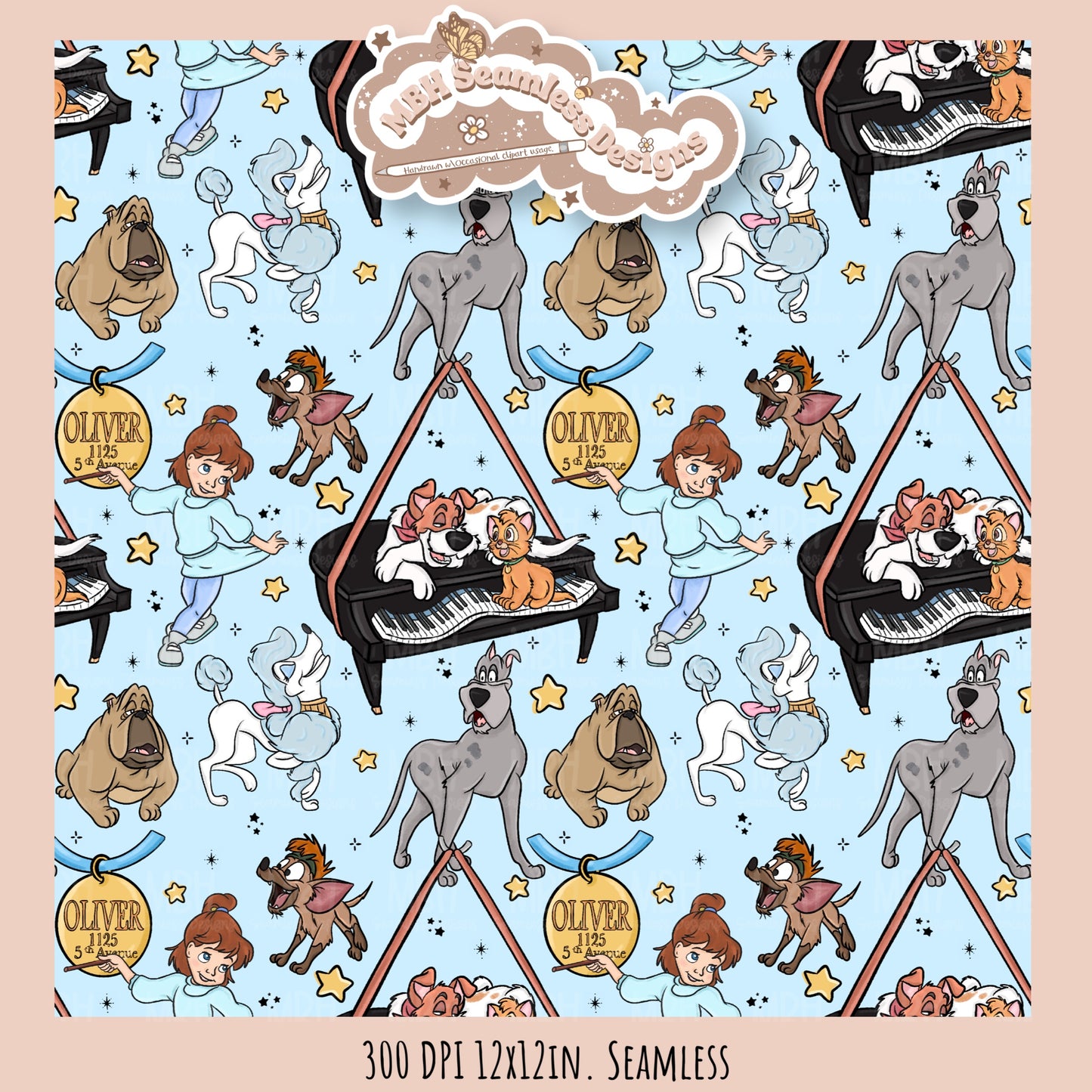 Starry Oliver and Friends Seamless Pattern // PNG //Multiple Colorway Options