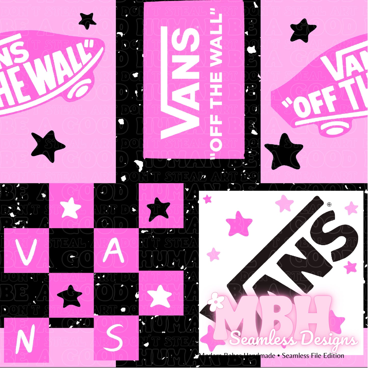 Pink Starry Vans Patchwork Seamless Pattern