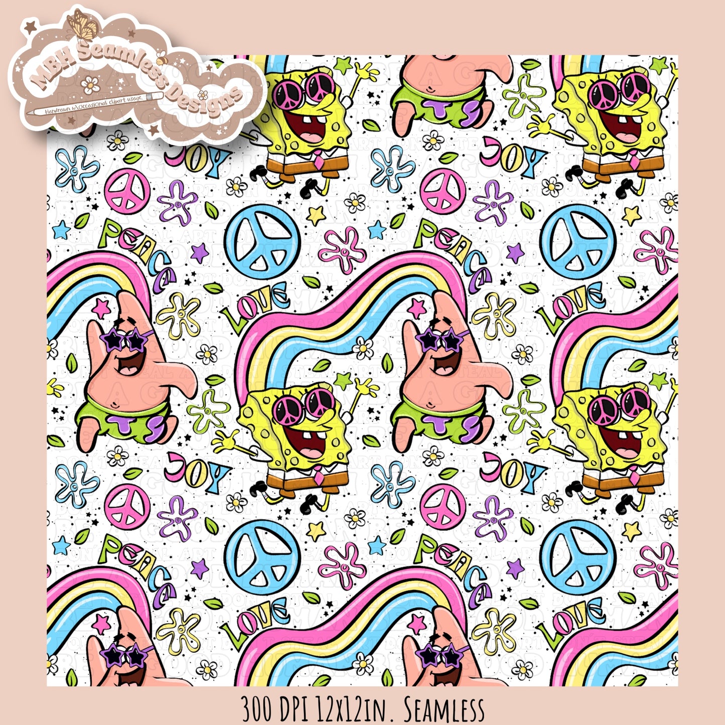 Groovy SquarePants Seamless Pattern MULTIPLE COLORWAYS