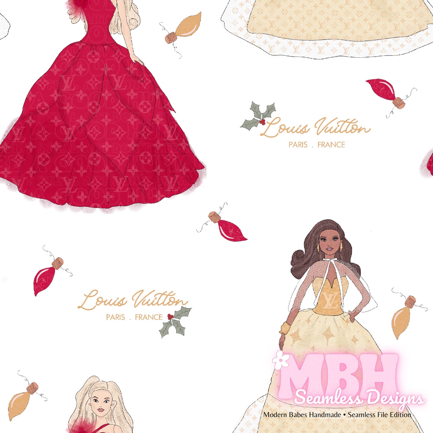 Boujee Christmas Barbies Lights Seamless Pattern