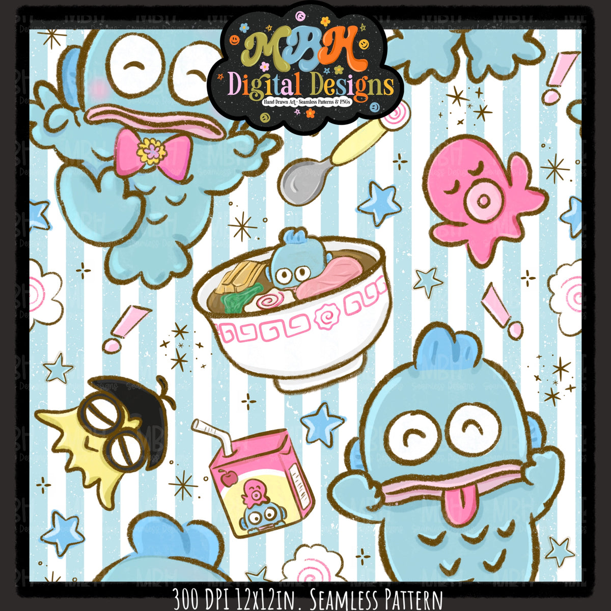 Hangyodon Seamless Pattern // PNG // Assorted Colorways