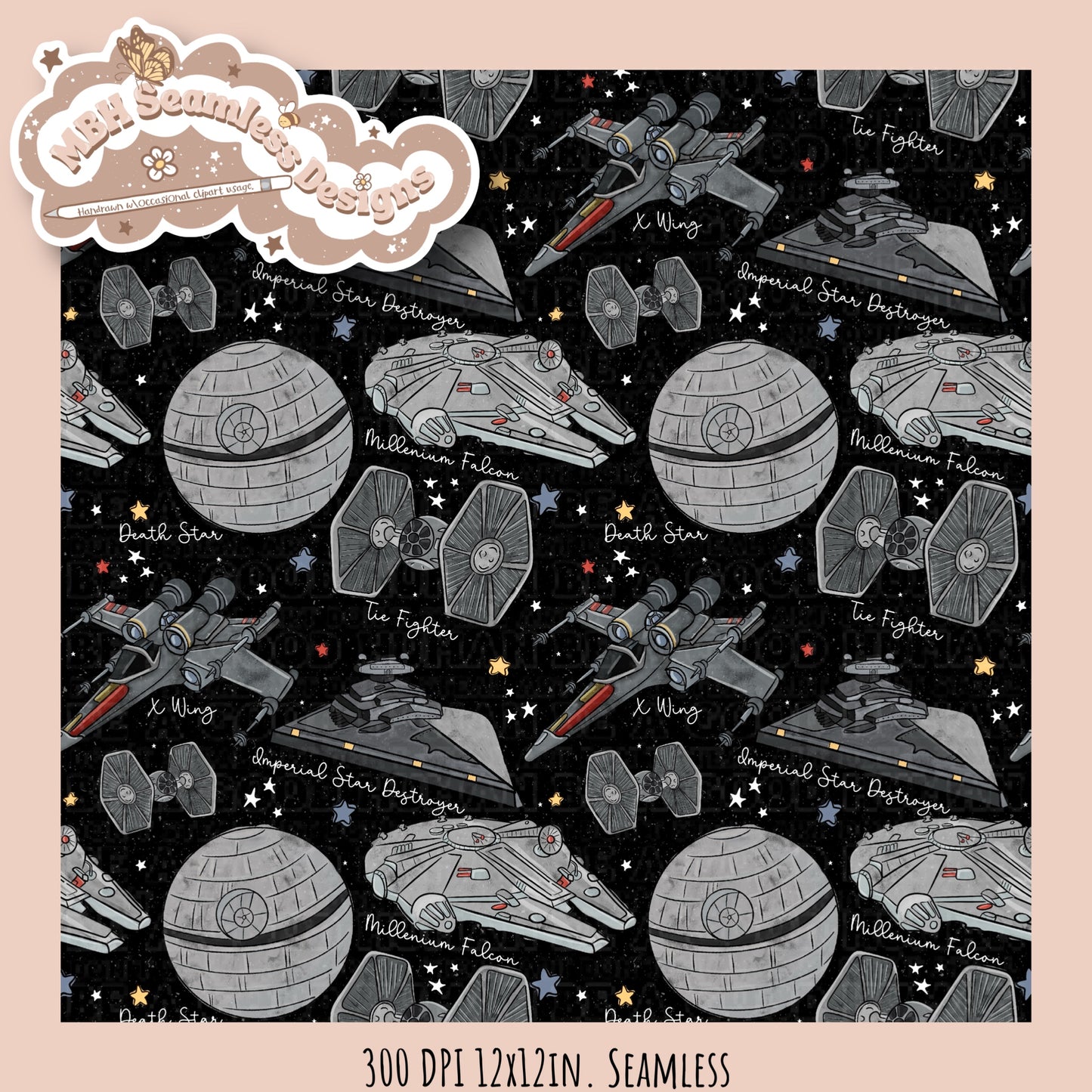 Star Wars Ships Seamless Pattern & PNG MULTIPLE COLORWAYS