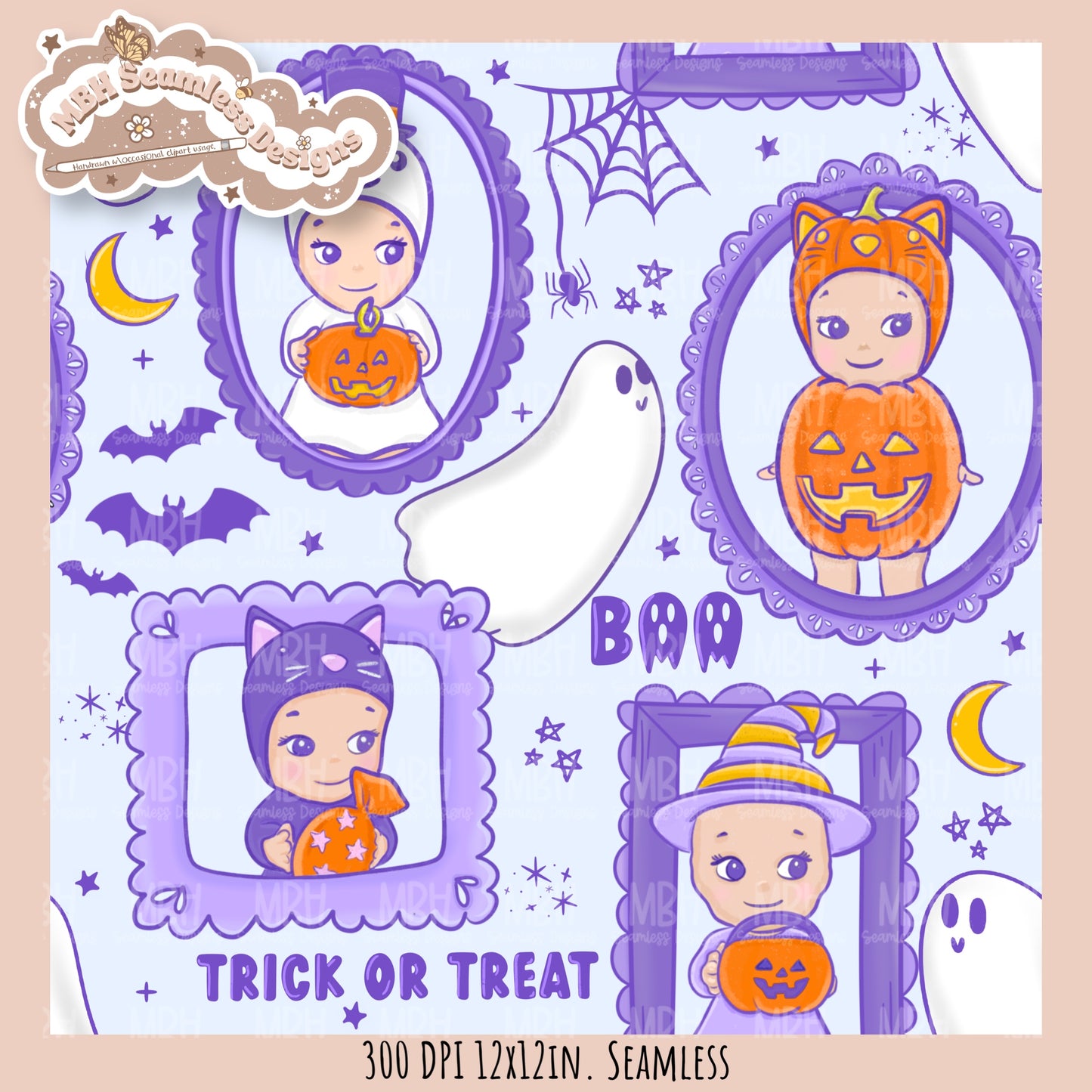 Sonny Angels Spooky Frames Seamless Pattern // PNG // Assorted Colorway Options