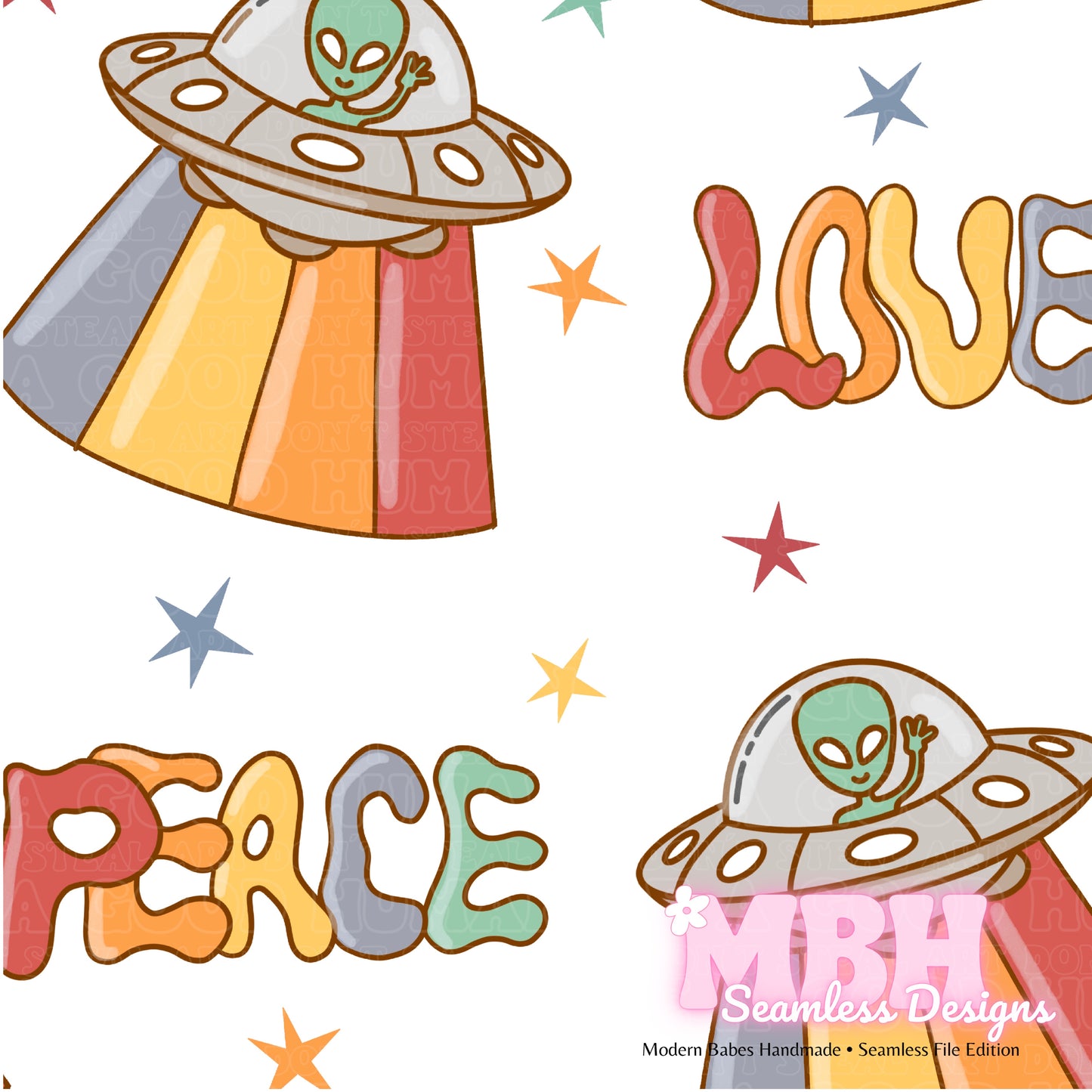 Alien Love and Peace ASSORTED COLORWAYS Seamless Pattern