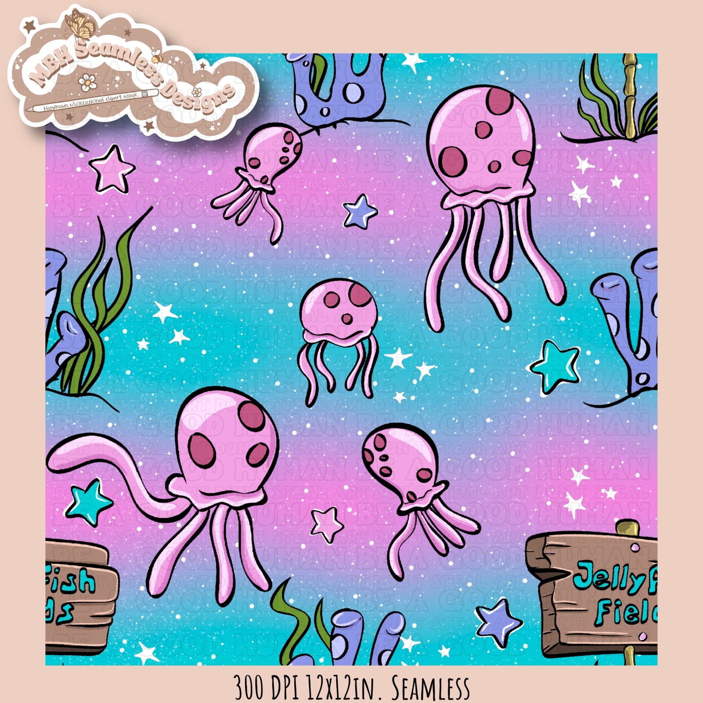 Jellyfish Fields Seamless Pattern MULTIPLE COLORWAYS