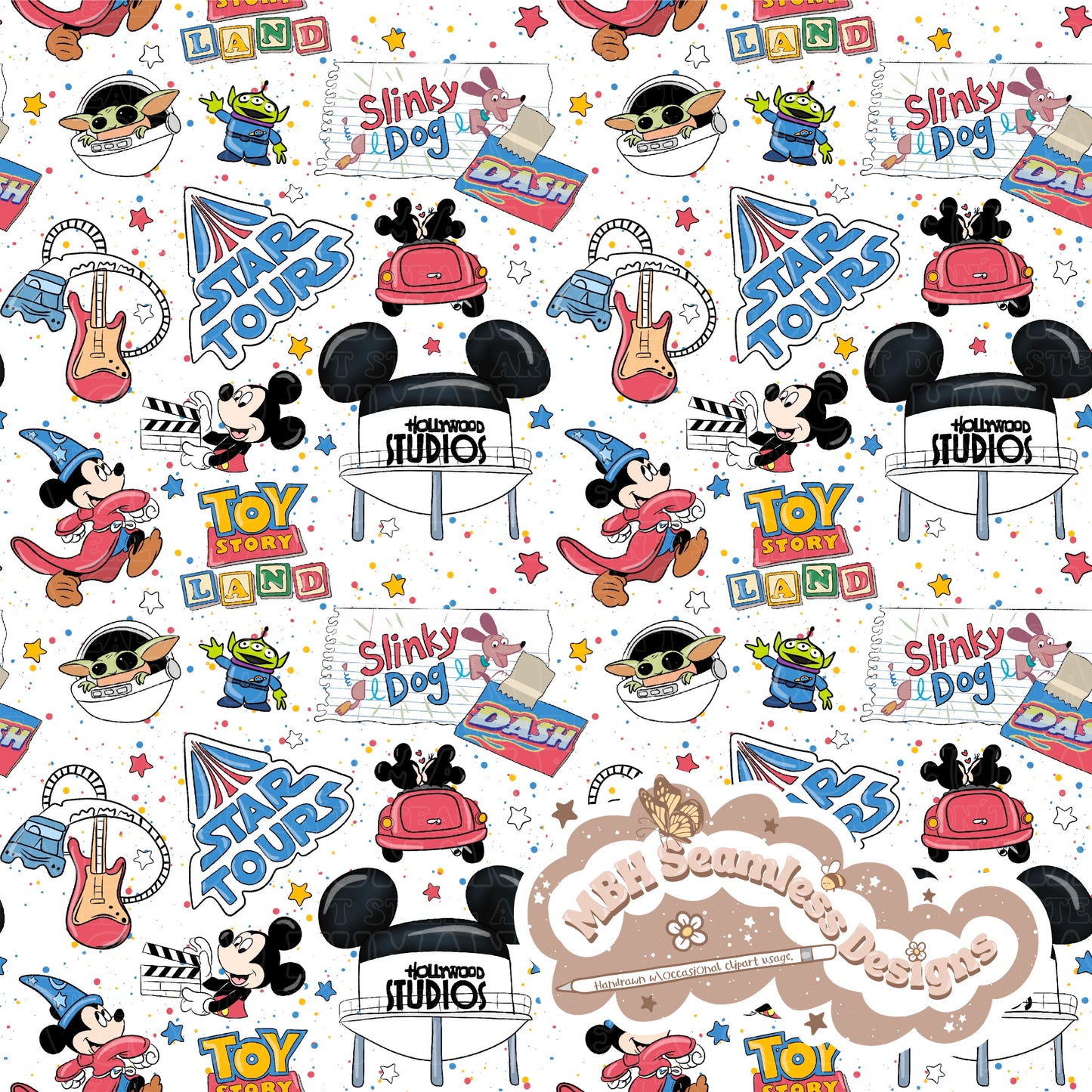Hollywood Park Seamless Pattern & PNG MULTIPLE COLORWAYS