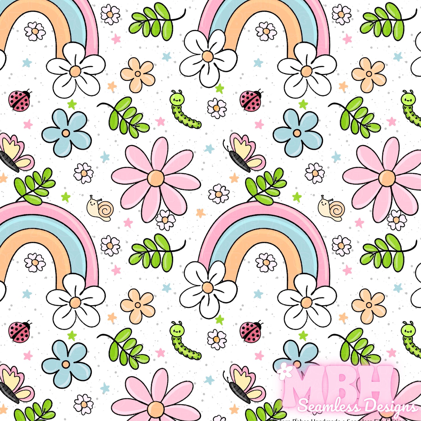 Rainbow Floral Bugs Seamless Pattern MULTIPLE COLORWAYS