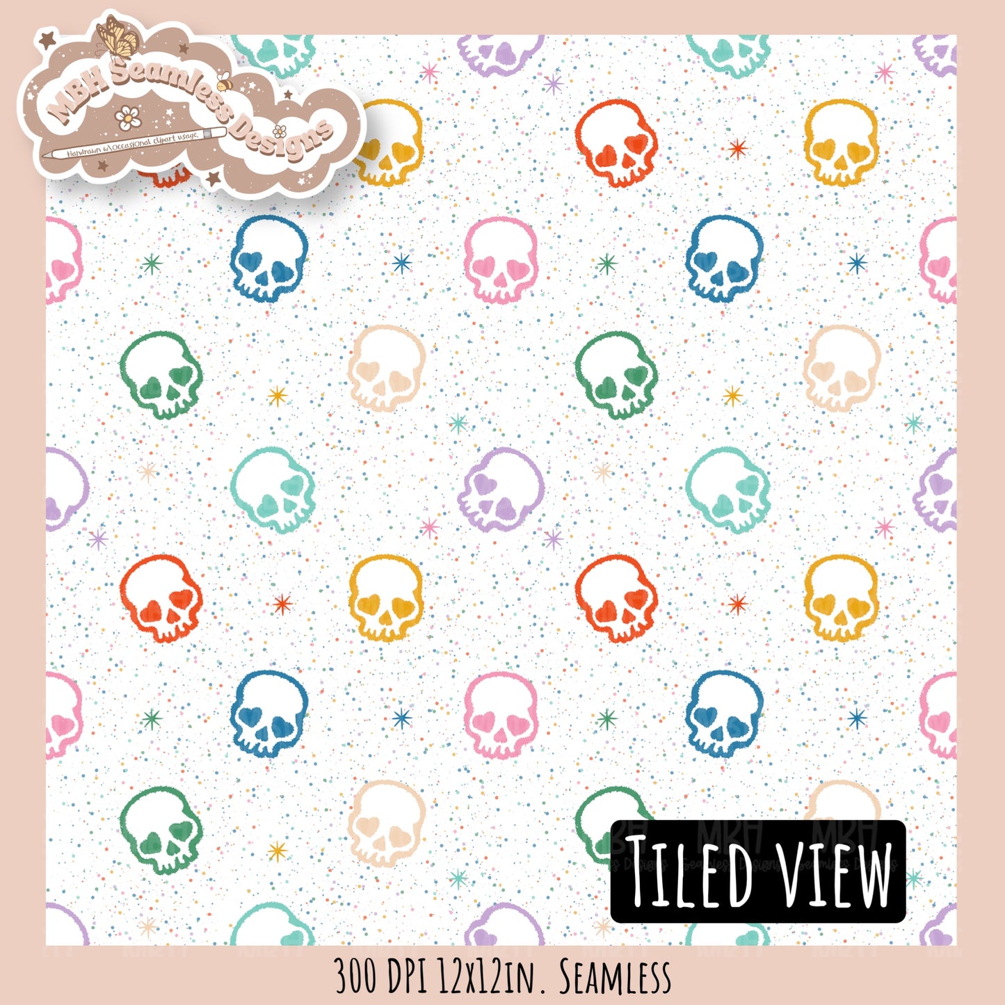 Starry Skulls Seamless Pattern // Assorted Colorway Options