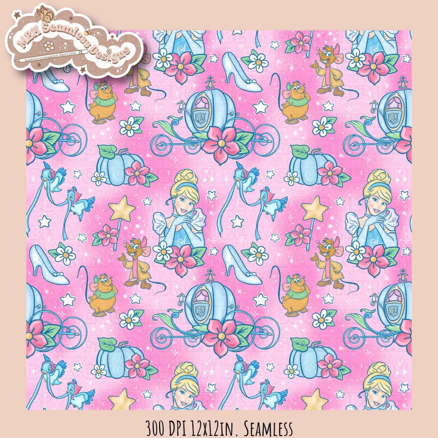 LIMITED EXCLUSIVE Starry Cinderella Seamless Pattern & PNG NO FABRIC SHOPS