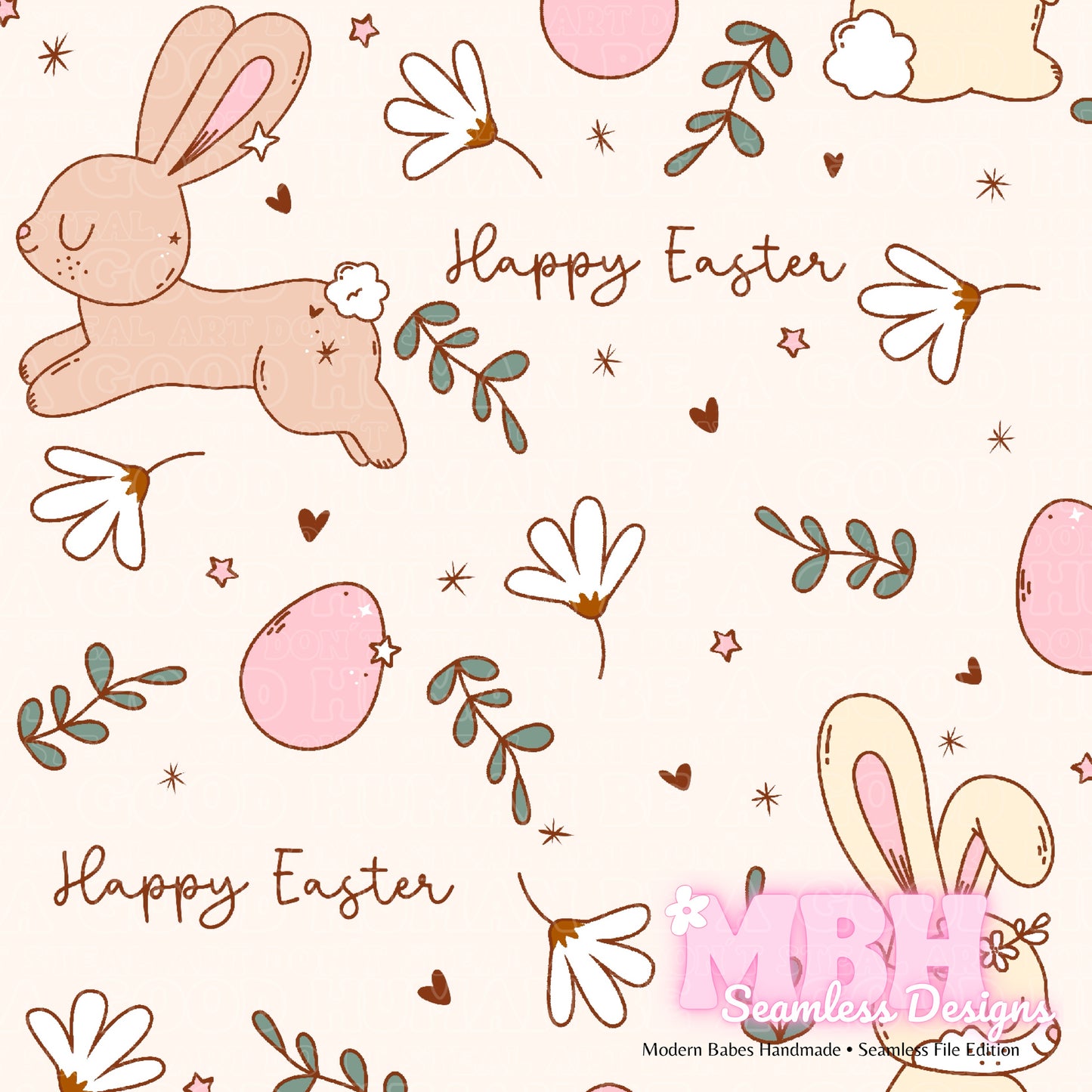 Boho Easter Bunnies Assorted Colorways Seamless Pattern