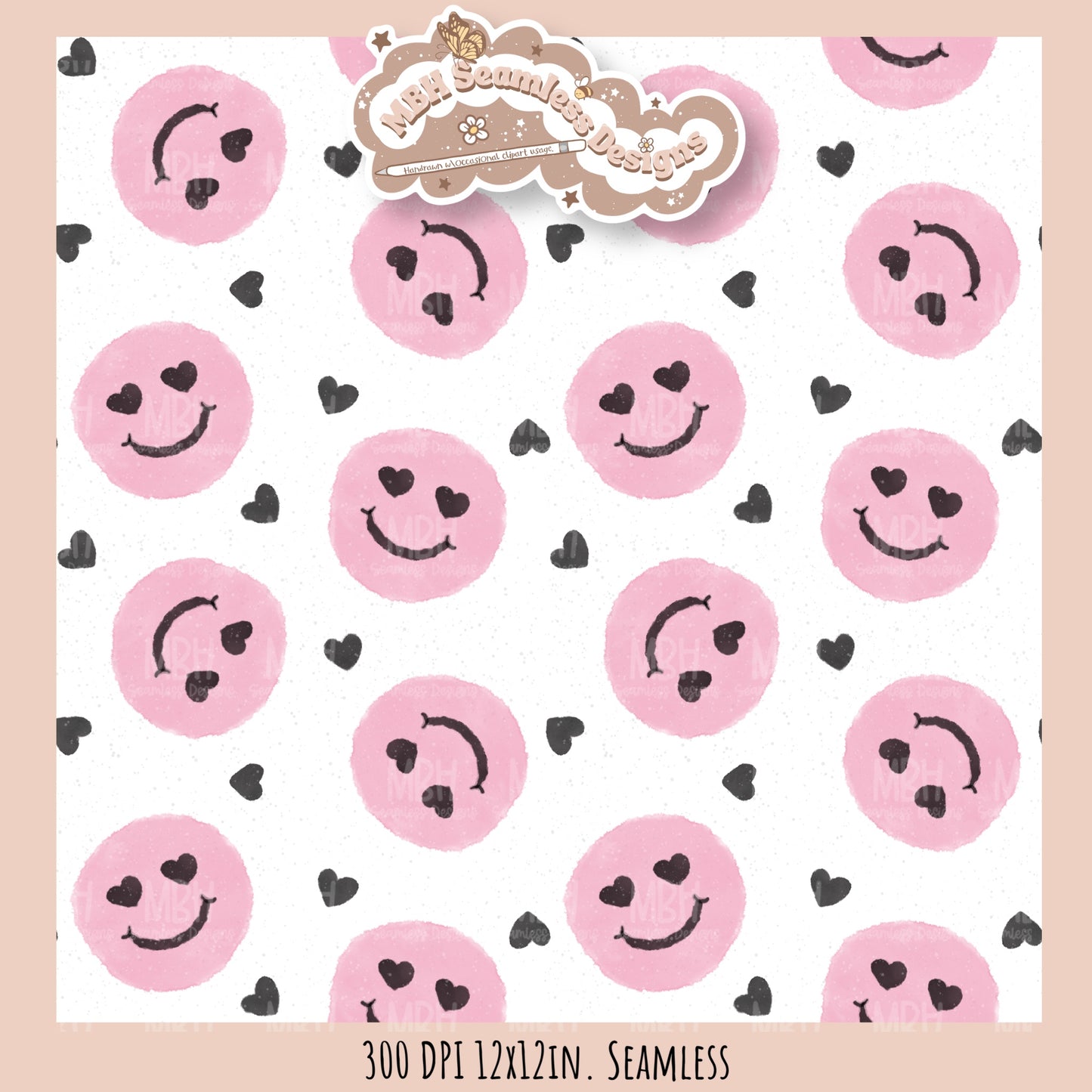 Heart Smilies Seamless Pattern MULTIPLE COLORWAYS