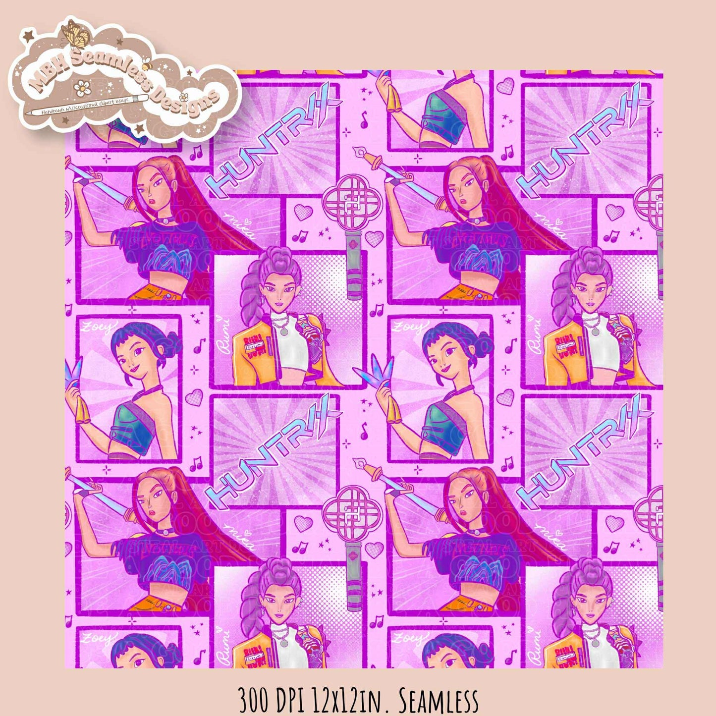 Comic Huntrx Seamless Pattern // PNG // Assorted Colorways