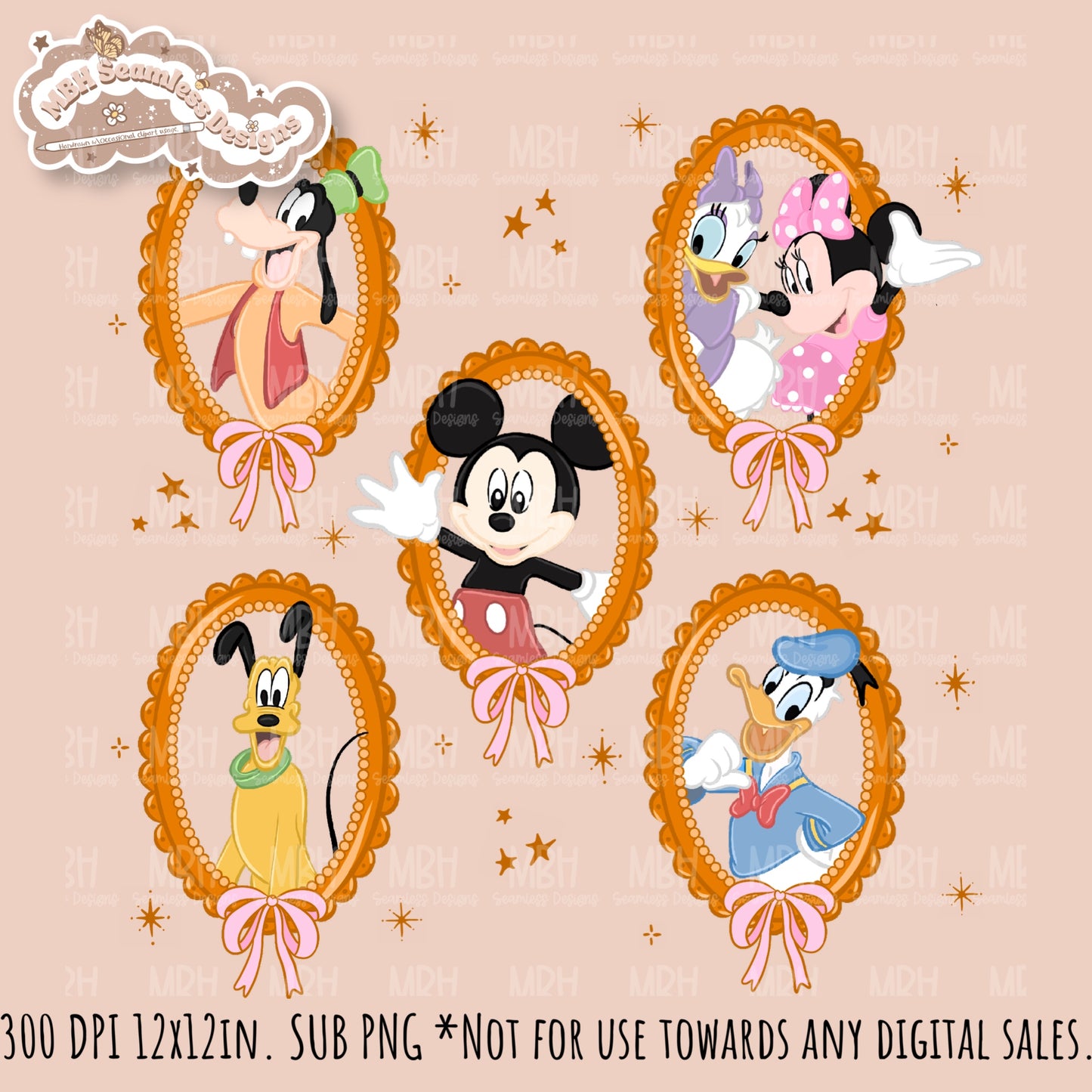 Coquette Framed Mouse and Friends Seamless Pattern • PNG • Assorted Colorway Options
