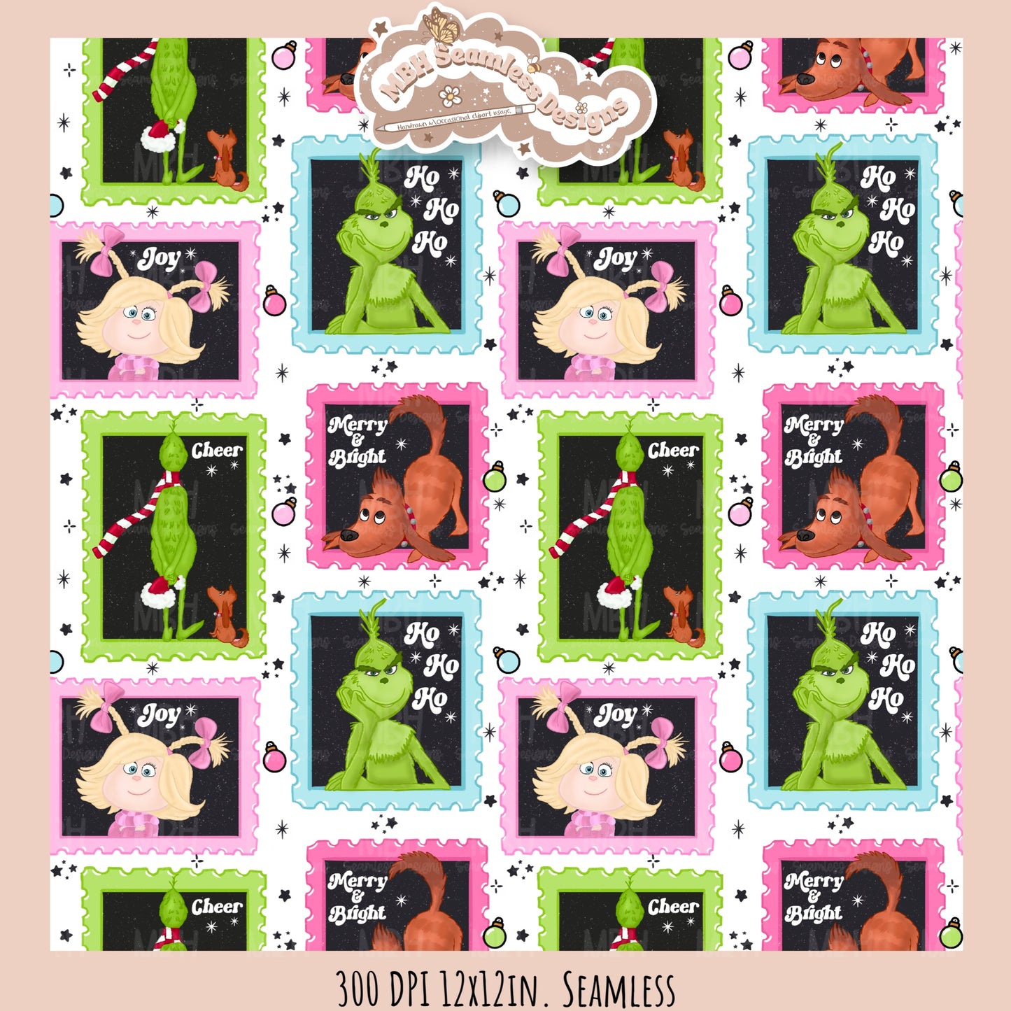 Grumpy Guy ‘18 Stamps Seamless Pattern // PNG // Assorted Colorway Options