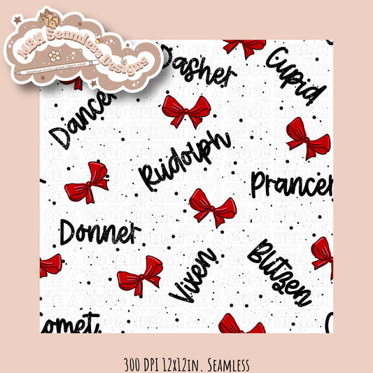 Coquette Reindeer Names Seamless Pattern MULTIPLE COLORWAYS