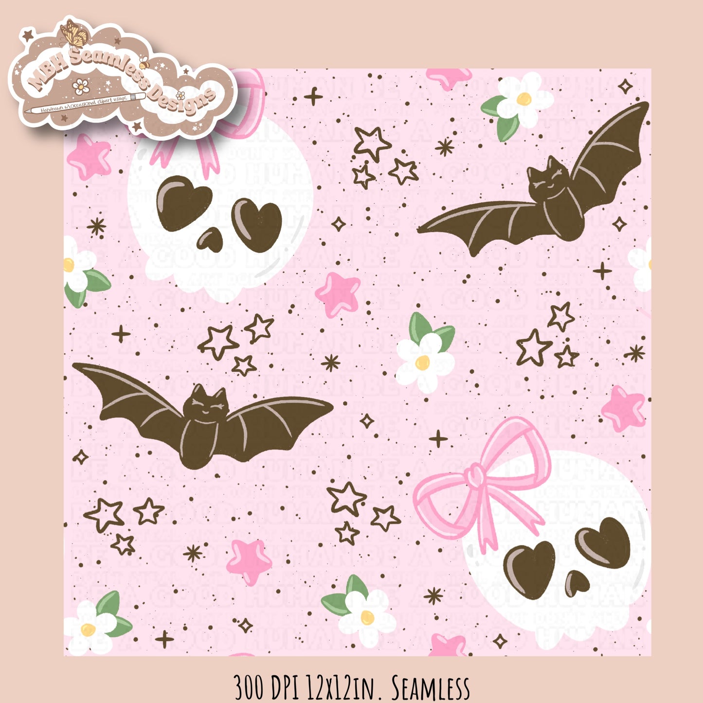 Girly Skulls and Bats Seamless Pattern // Multiple Colorways