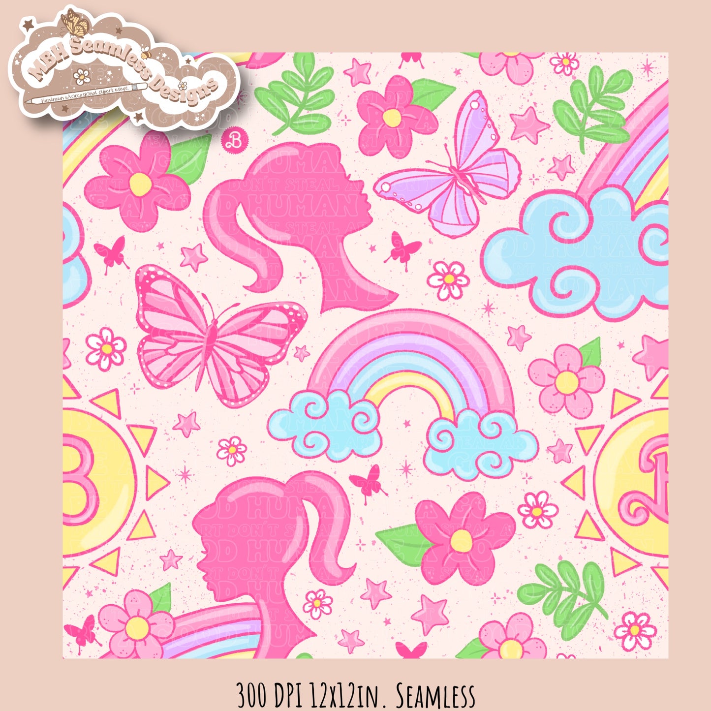 Non TM Spring Barbie Seamless Pattern MULTIPLE COLORWAYS