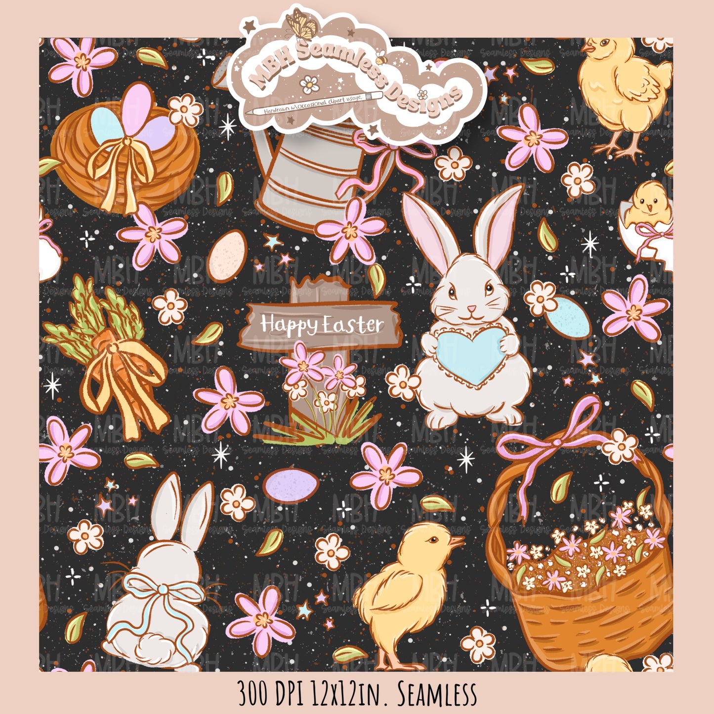 Whimsical Easter Seamless Pattern Multiple Colorway Options