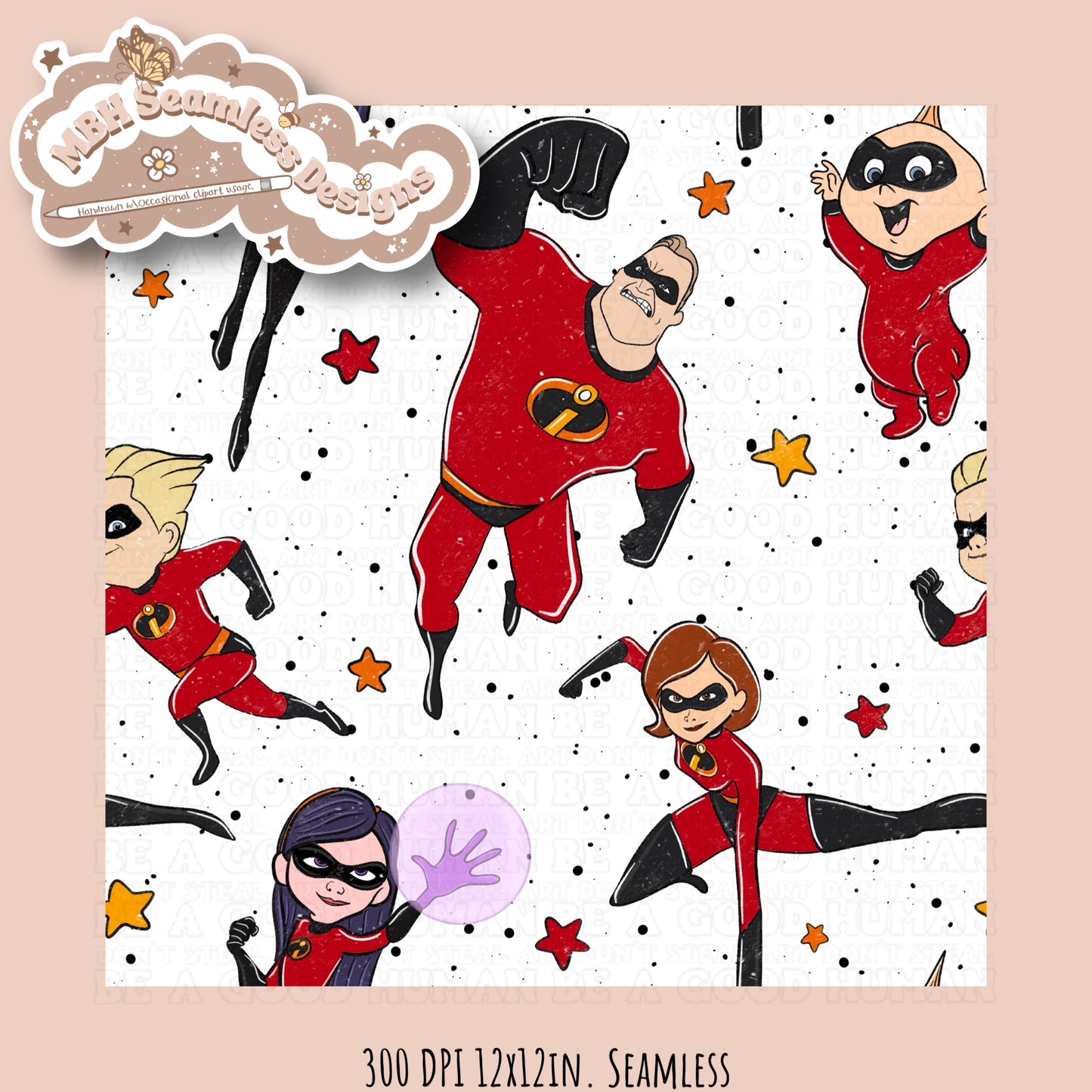 Starry Incredibles Seamless Pattern & PNG MULTIPLE COLORWAYS