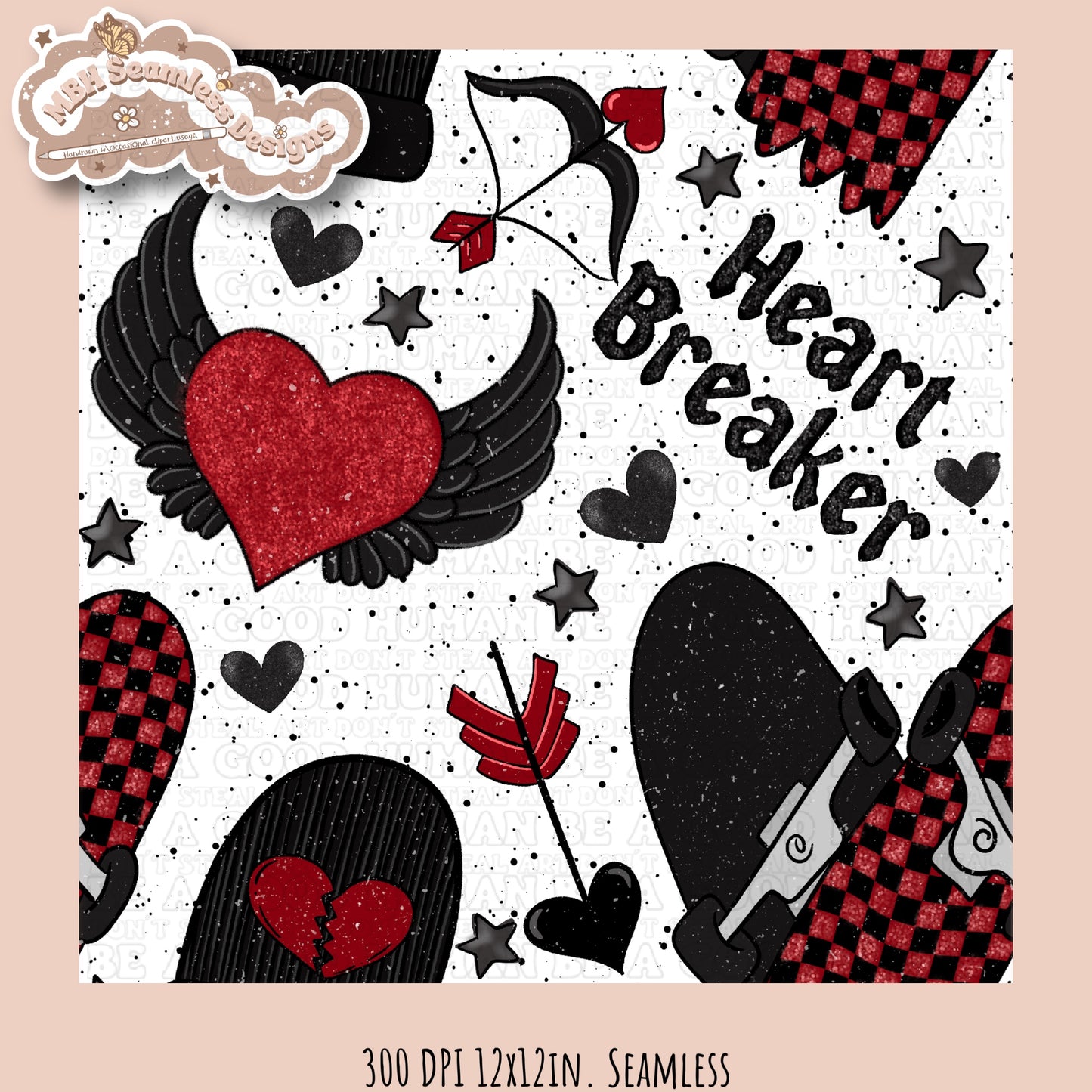 Heart Breaker Skater Boy Seamless Pattern MULTIPLE COLORWAYS