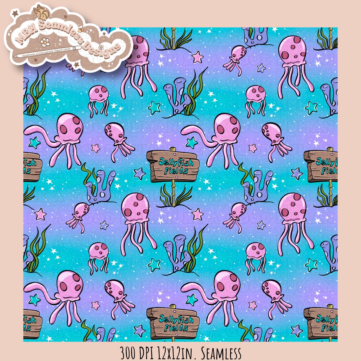 Jellyfish Fields Seamless Pattern MULTIPLE COLORWAYS