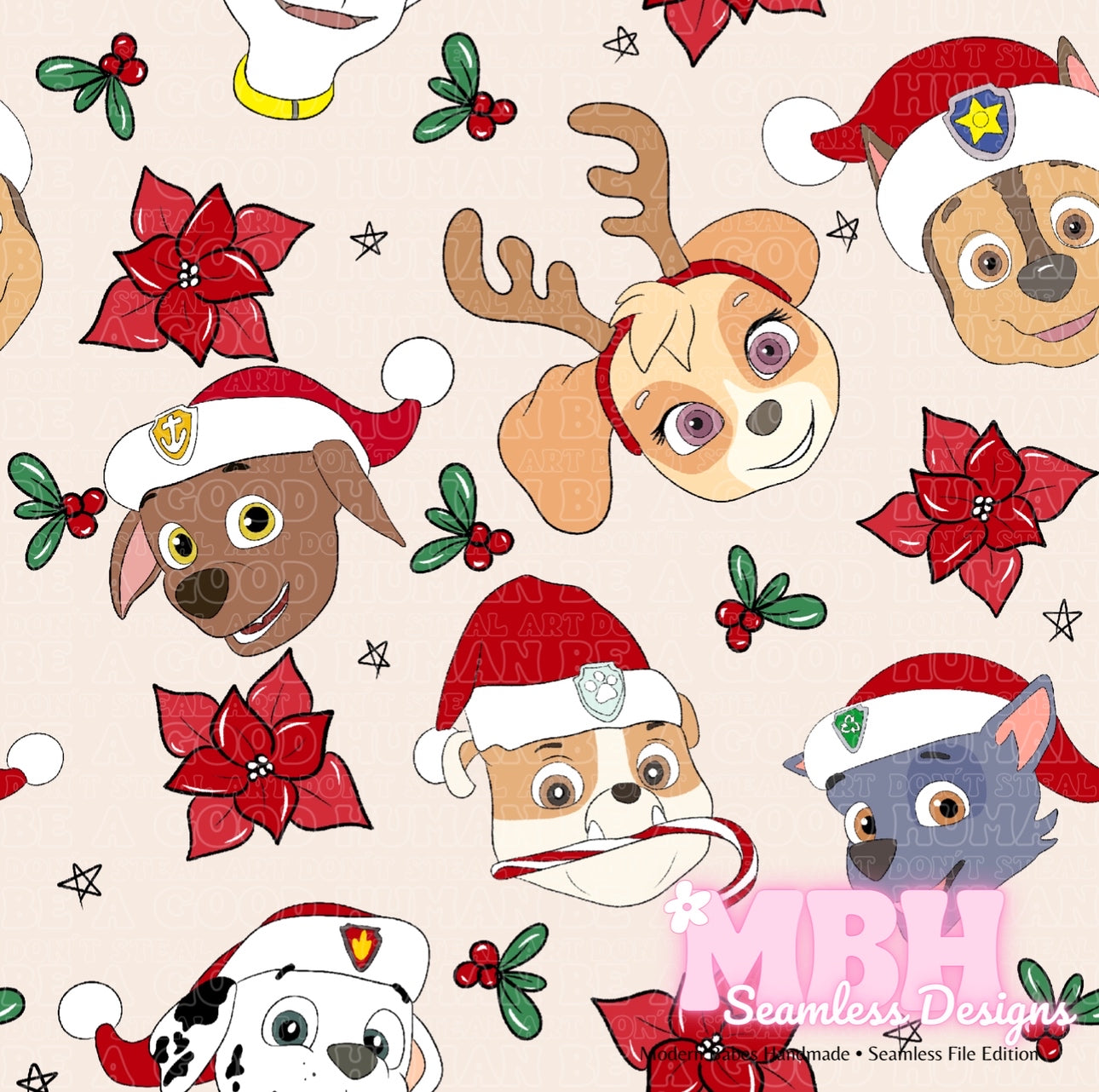 Paw Patrol Holiday Seamless Pattern