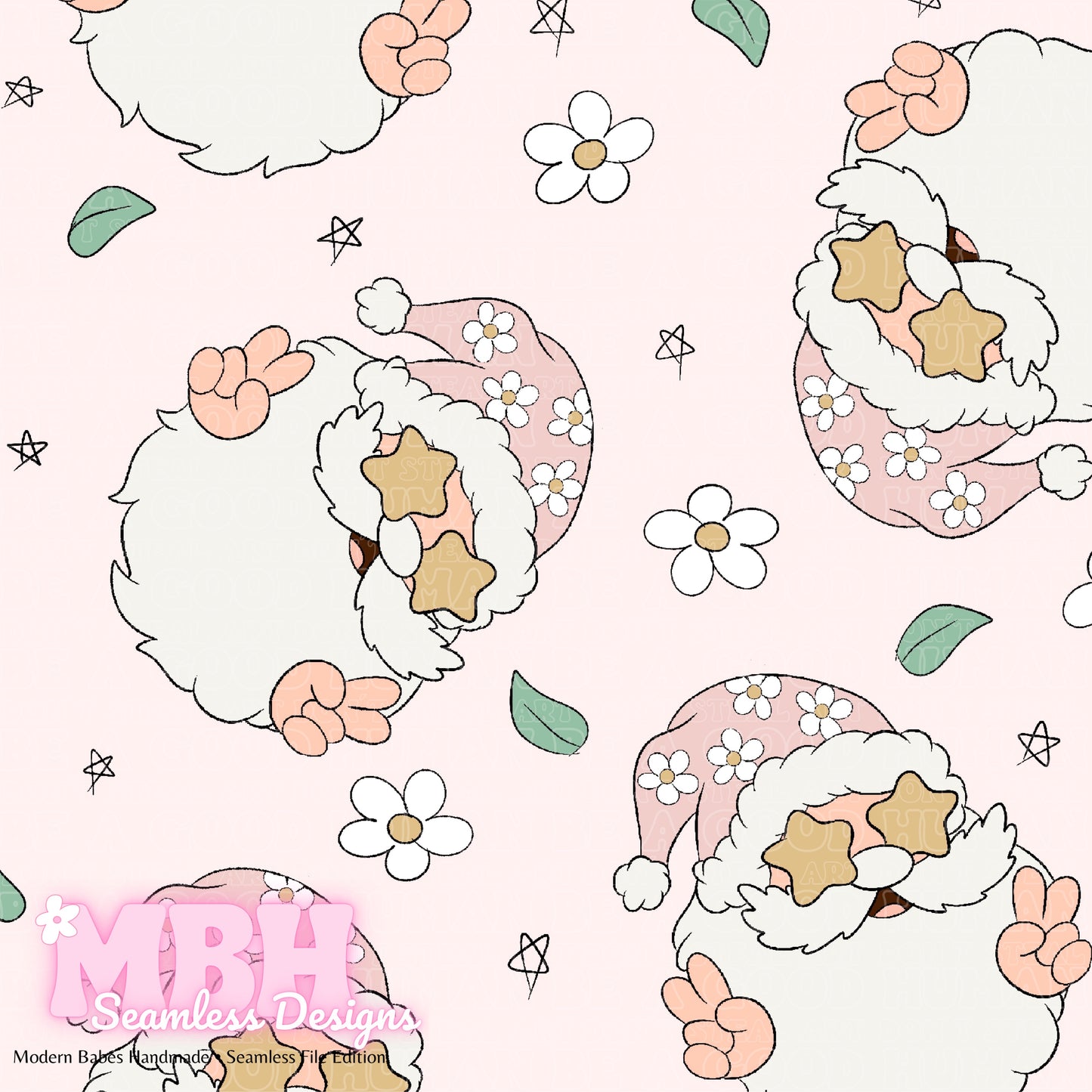 Boho Santa Daisies Seamless Pattern