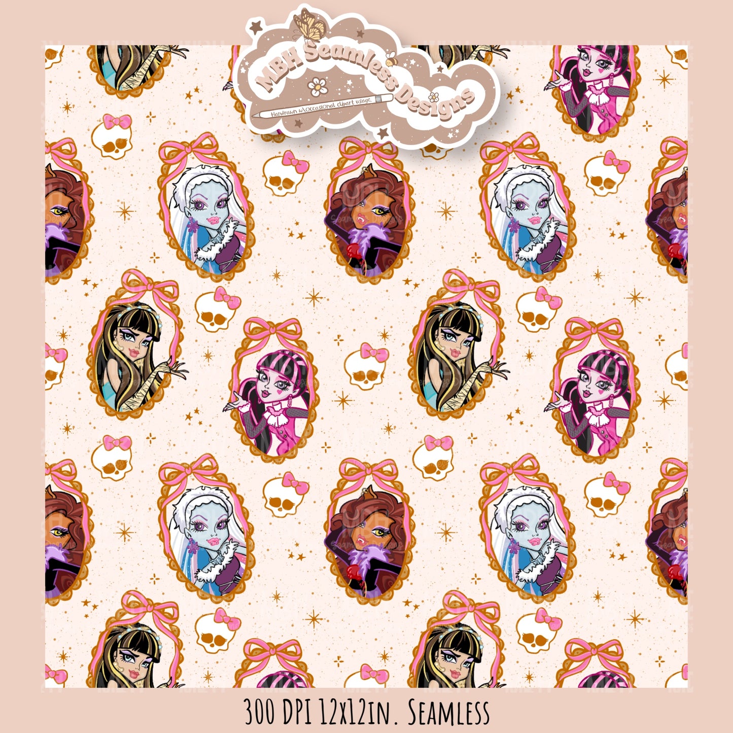Monster High Coquette Frames Seamless Pattern • PNG • Assorted Colorway Options