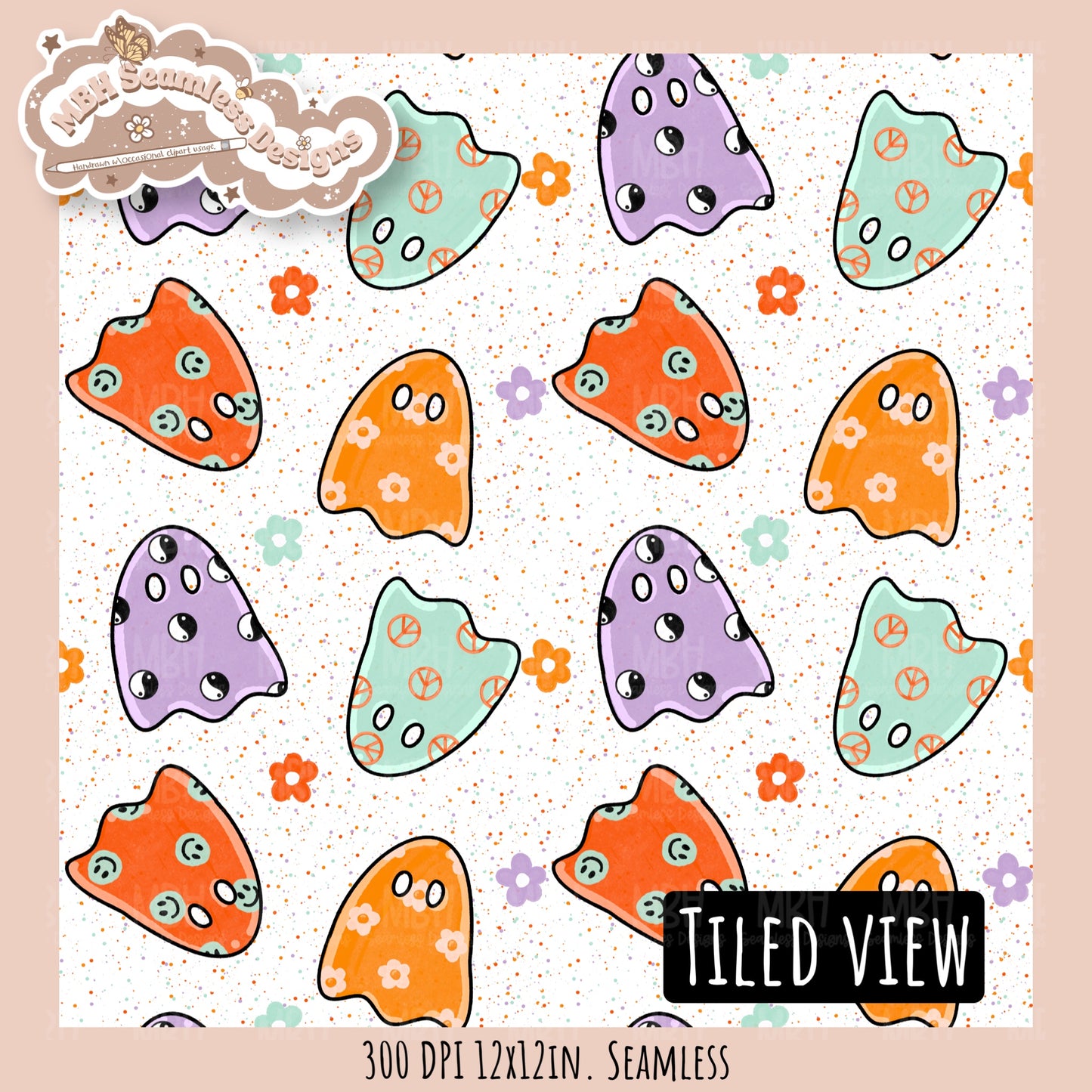 Groovy Ghouls Seamless Pattern // PNG // Assorted Colorway Options