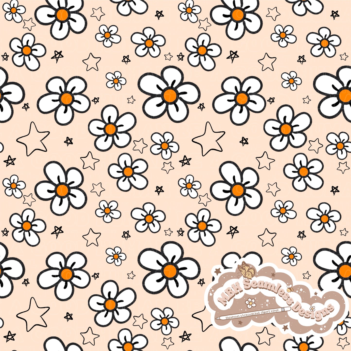 Daisy Stars Seamless Pattern MULTIPLE COLORWAYS